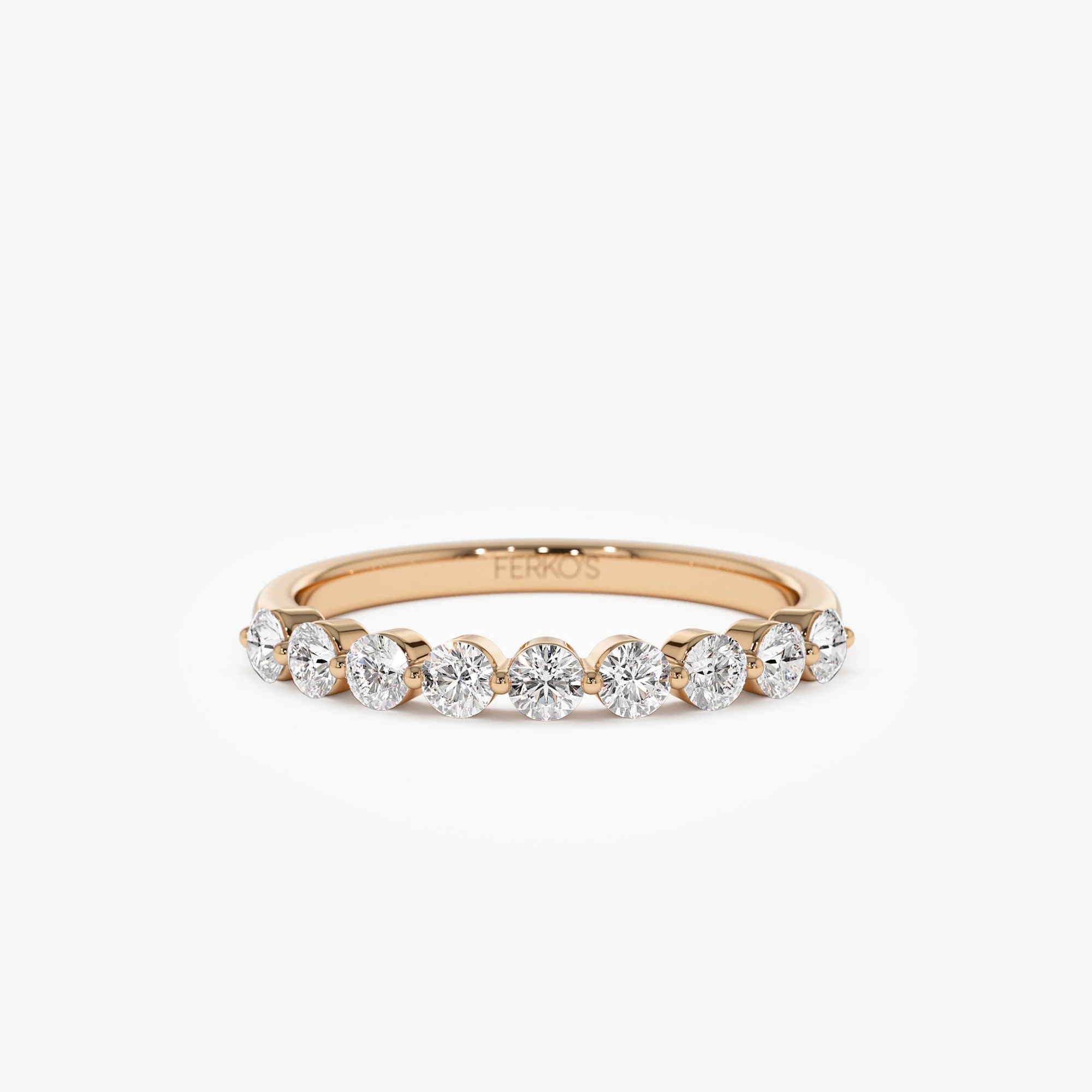 14k 0.55ctw 9 Stone Shared Prong Diamond Wedding Band - Image 7