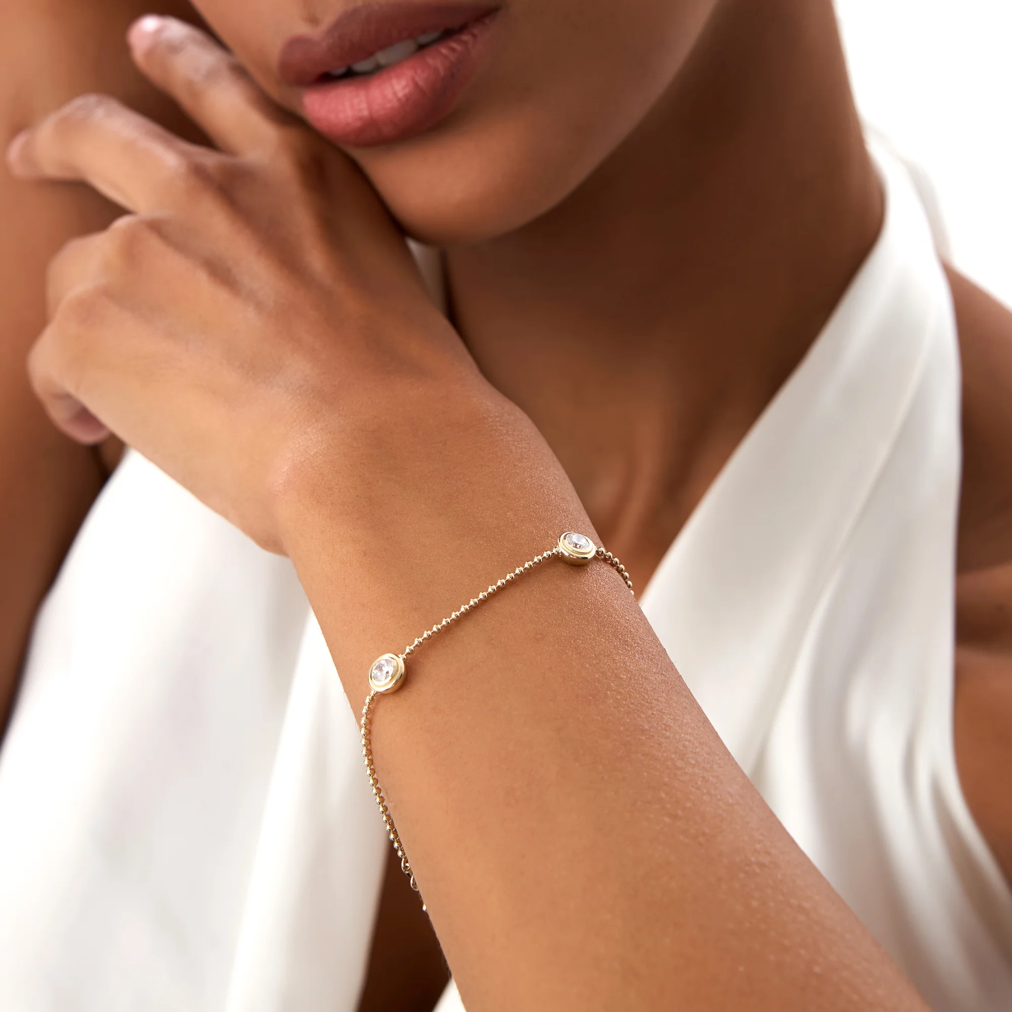 0.75 Ctw 14k Gold Lab Grown Diamond by the Yard Beaded Bracelet - Leda - Image 2