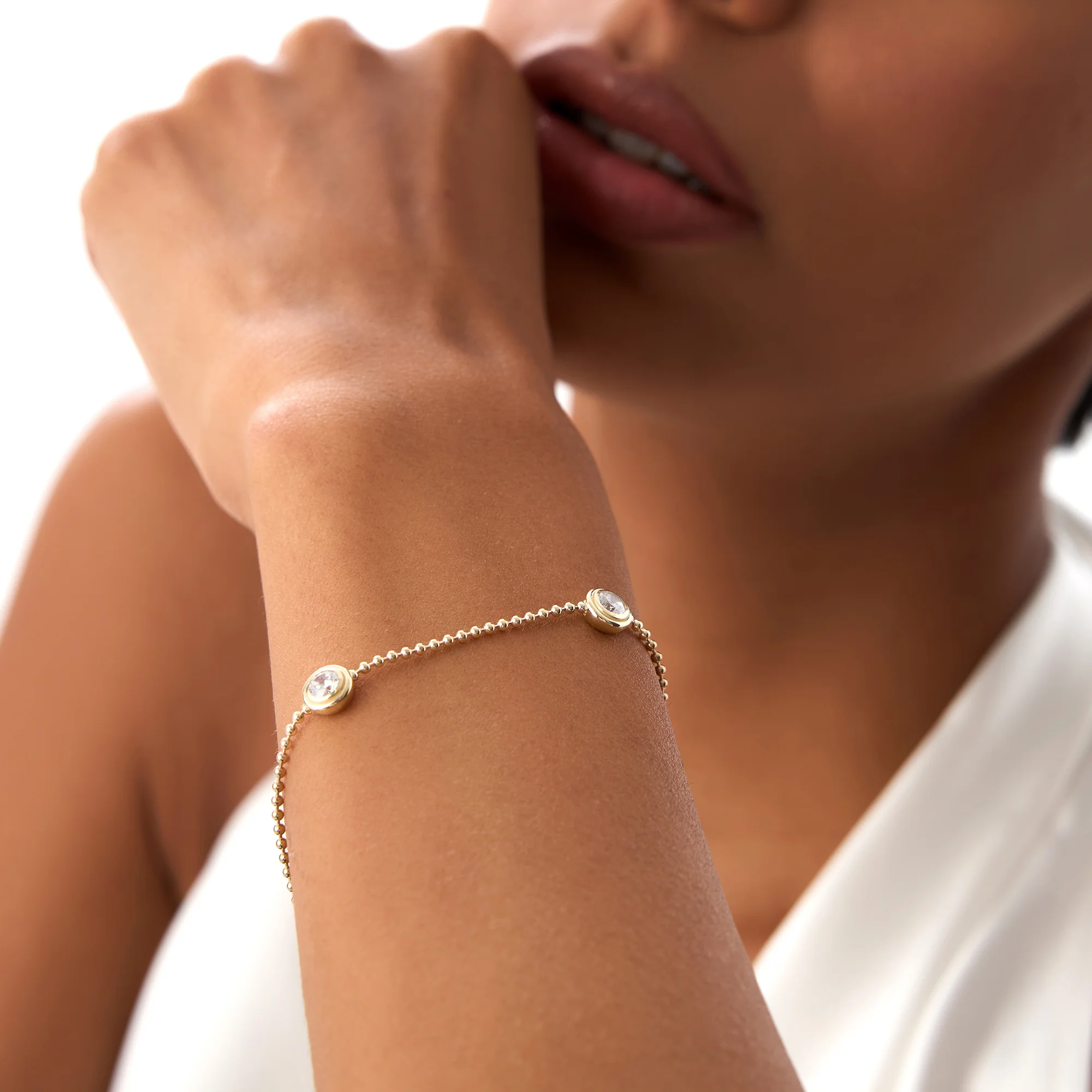 0.75 Ctw 14k Gold Lab Grown Diamond by the Yard Beaded Bracelet - Leda - Image 3