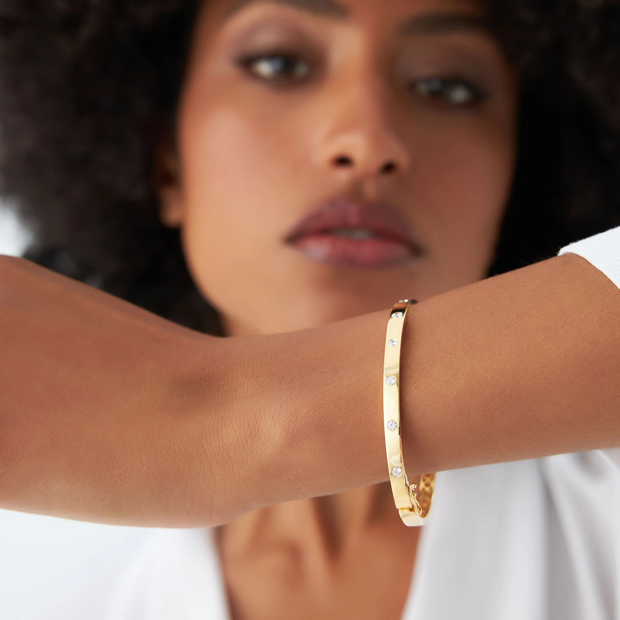 14K 4mm Diamond Bangle Bracelet - Image 2