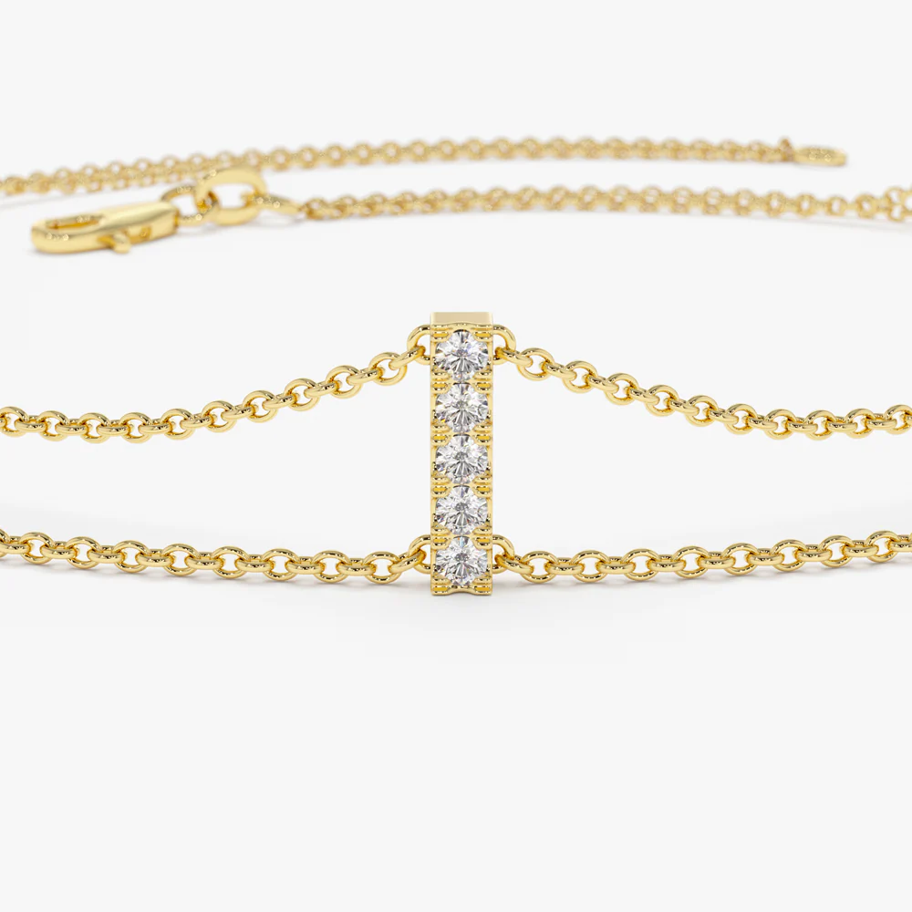 14k 5 Station Diamond Bar Bracelet - Image 7
