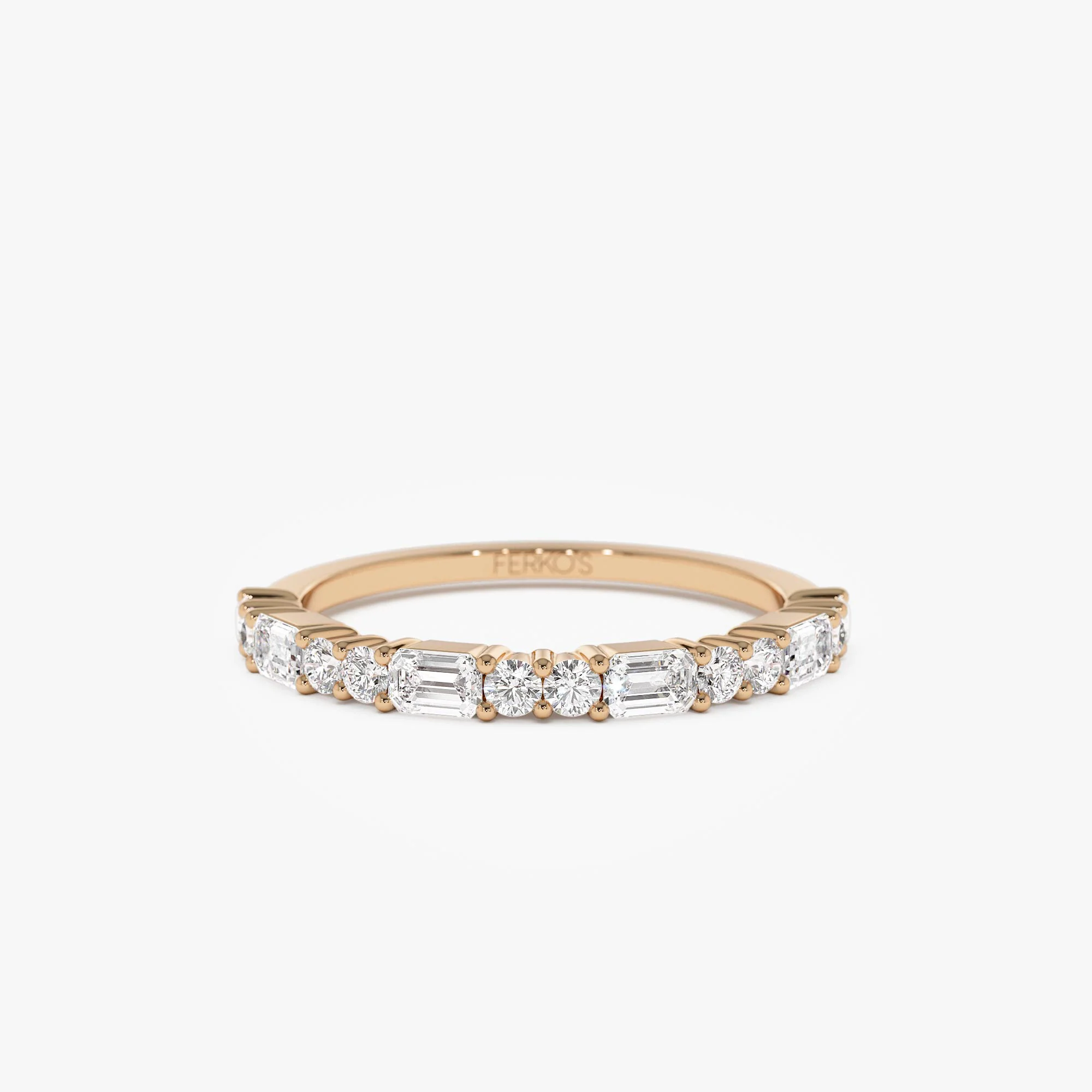 14k Alternating Emerald Cut and Round Diamond Ring - Image 5