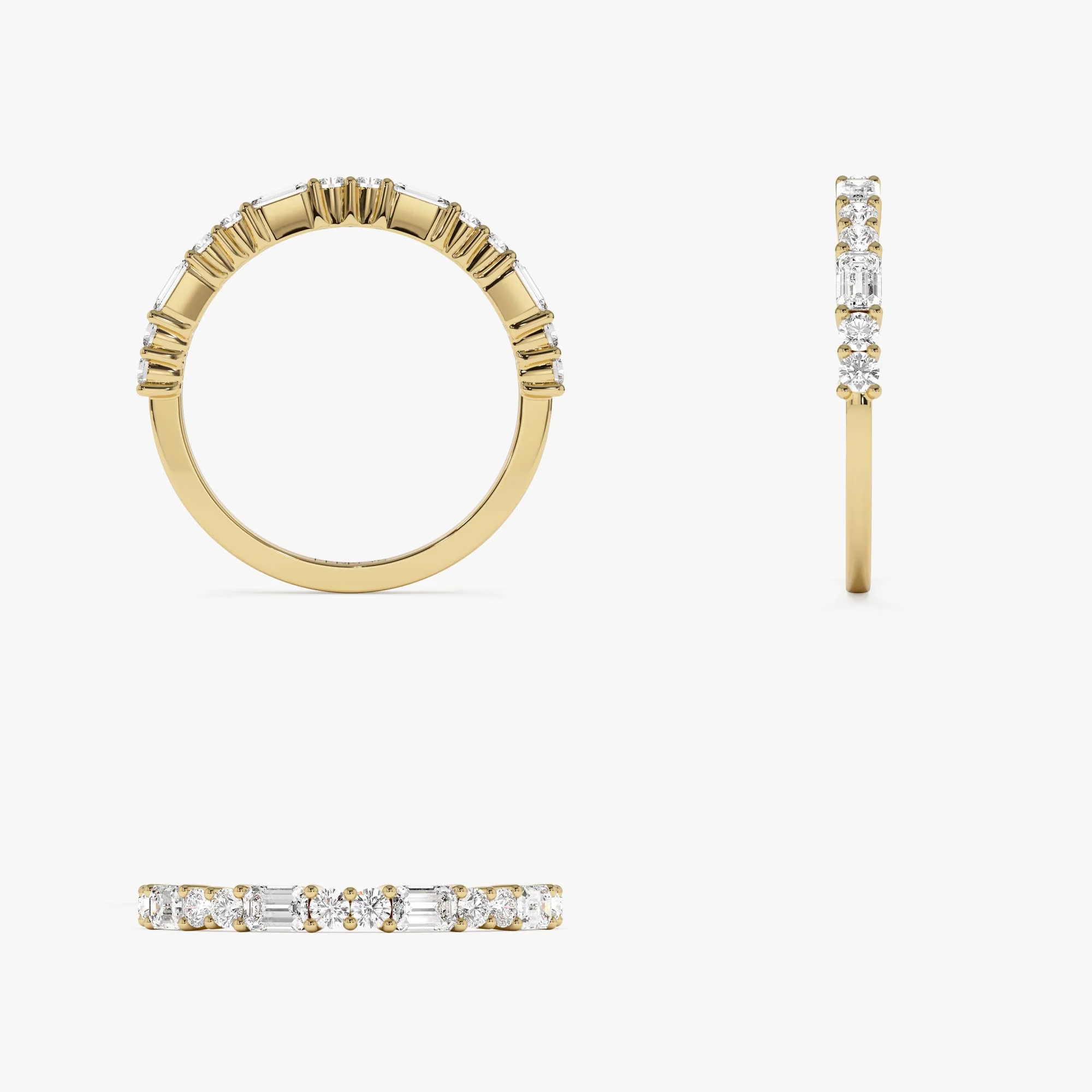 14k Alternating Emerald Cut and Round Diamond Ring - Image 8