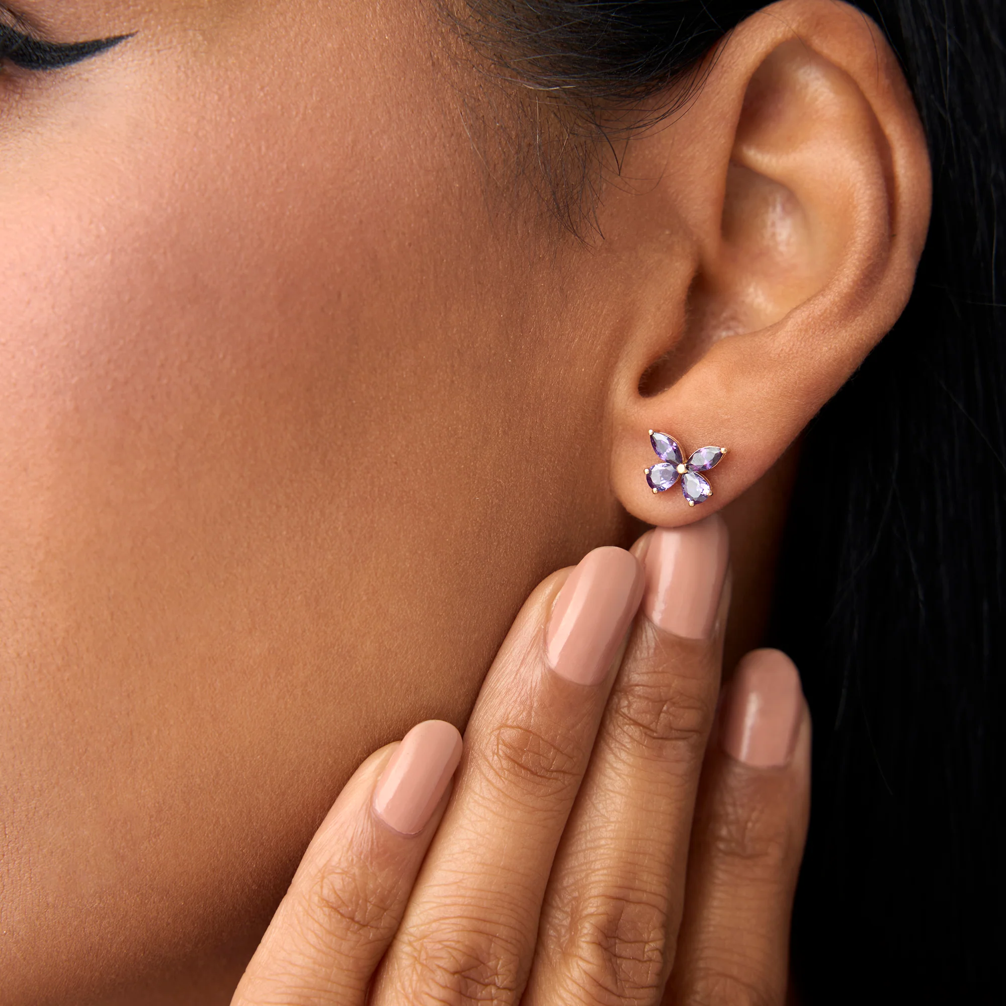 14K Amethyst Butterfly Stud Earrings - Image 2
