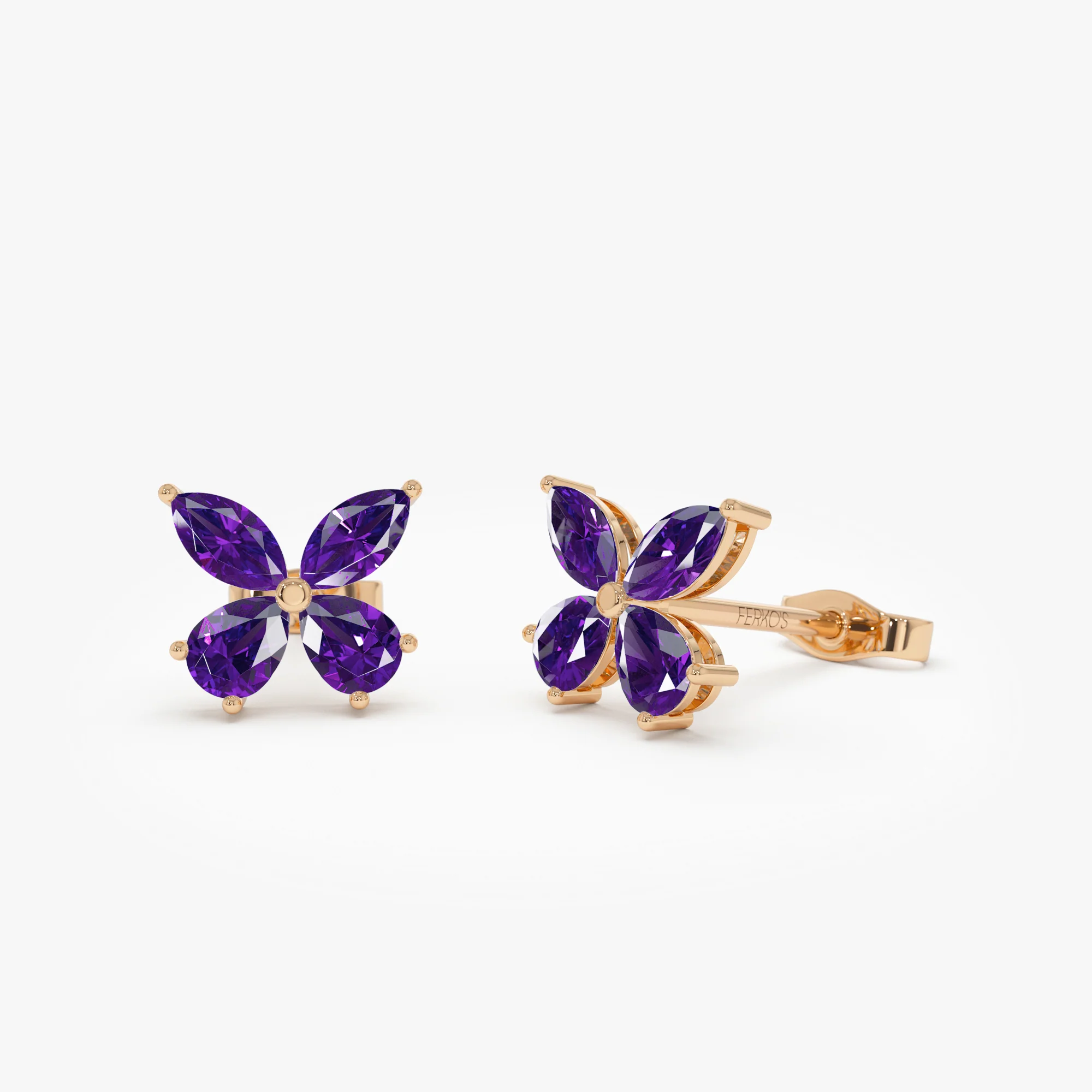 14K Amethyst Butterfly Stud Earrings - Image 5