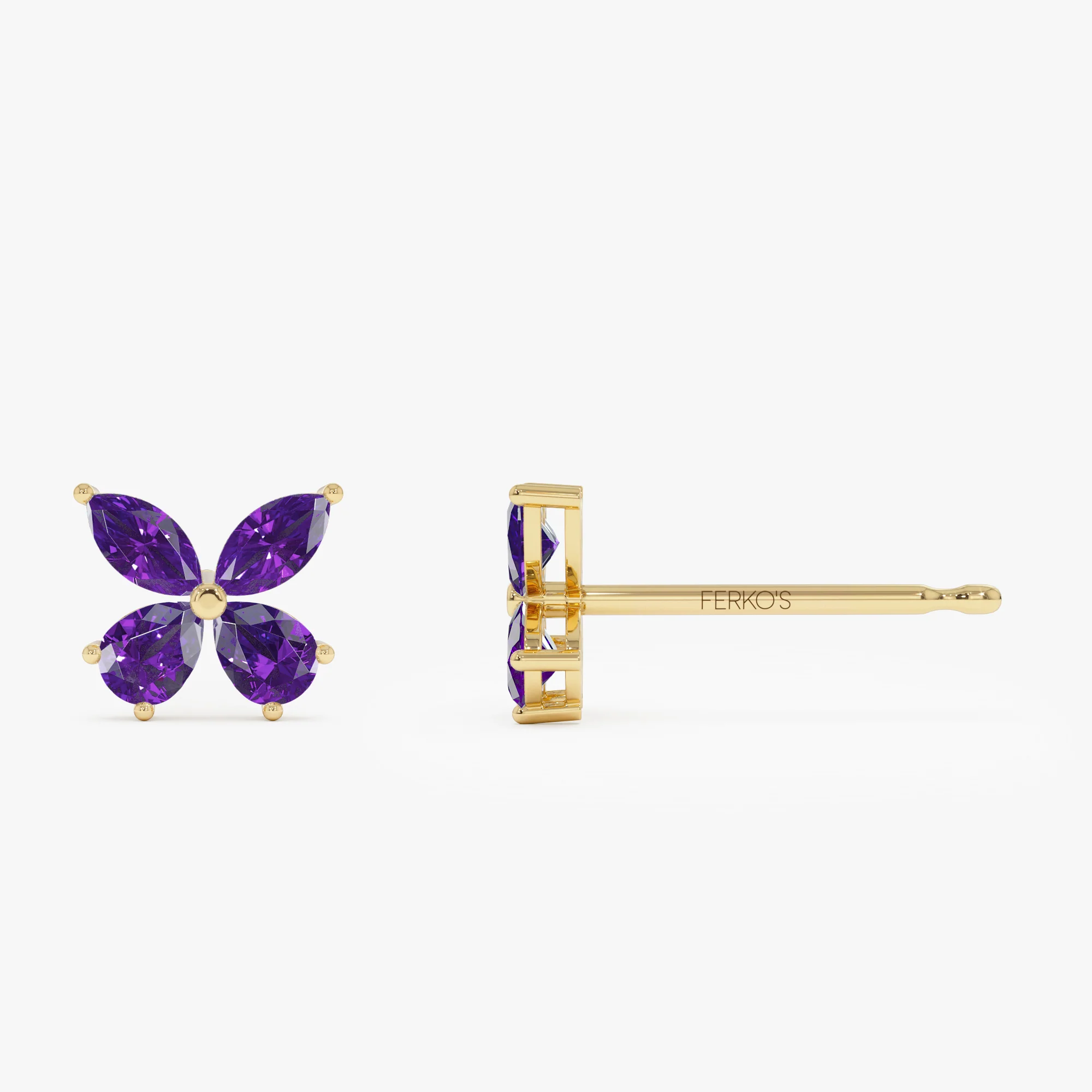 14K Amethyst Butterfly Stud Earrings - Image 7