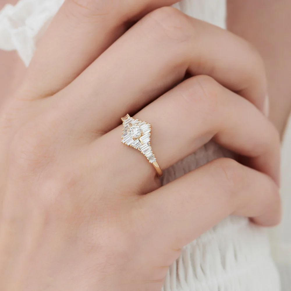14k Art Deco Inspired Baguette Diamond Ring - Image 5