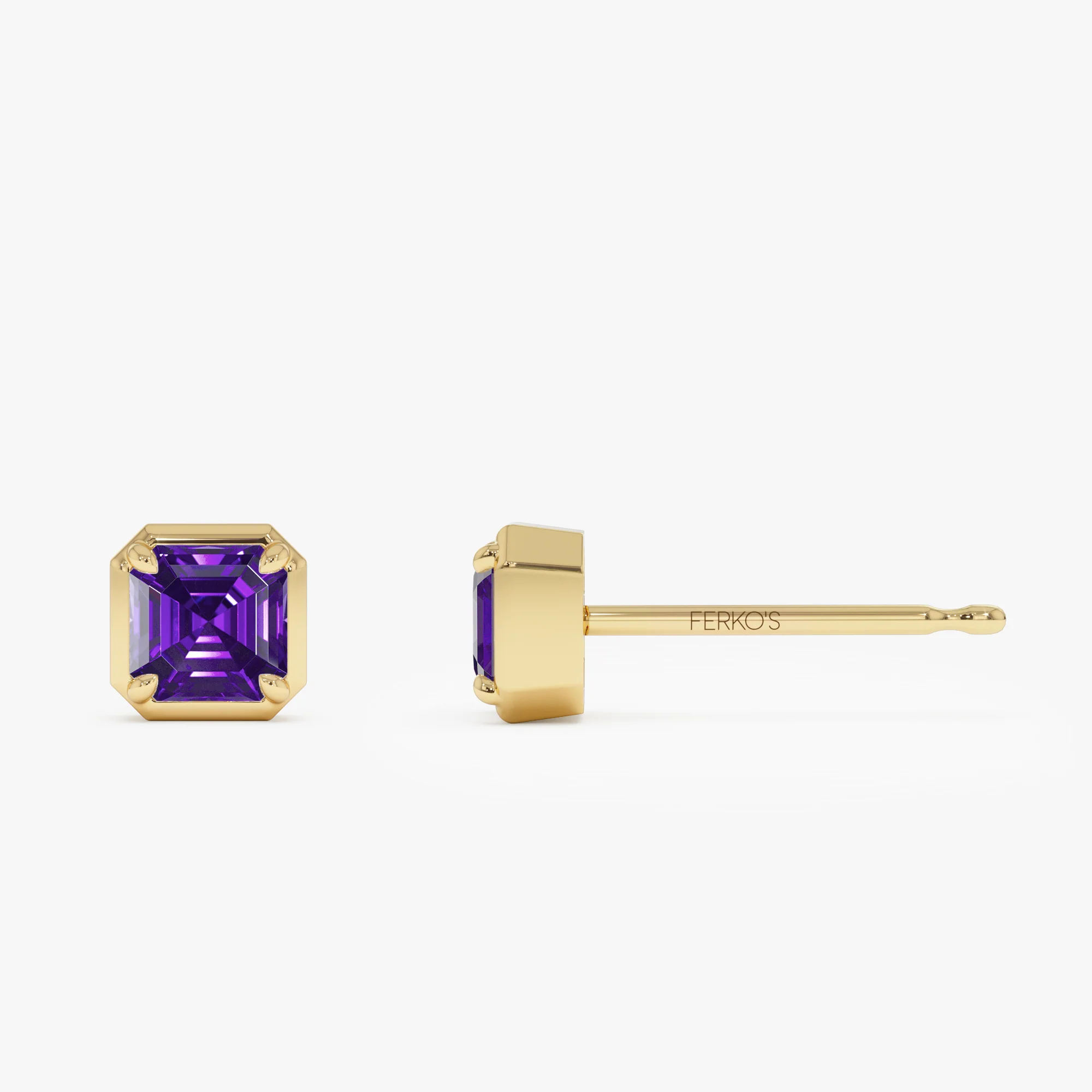 14K Asscher Cut Amethyst Stud Earrings - Image 5