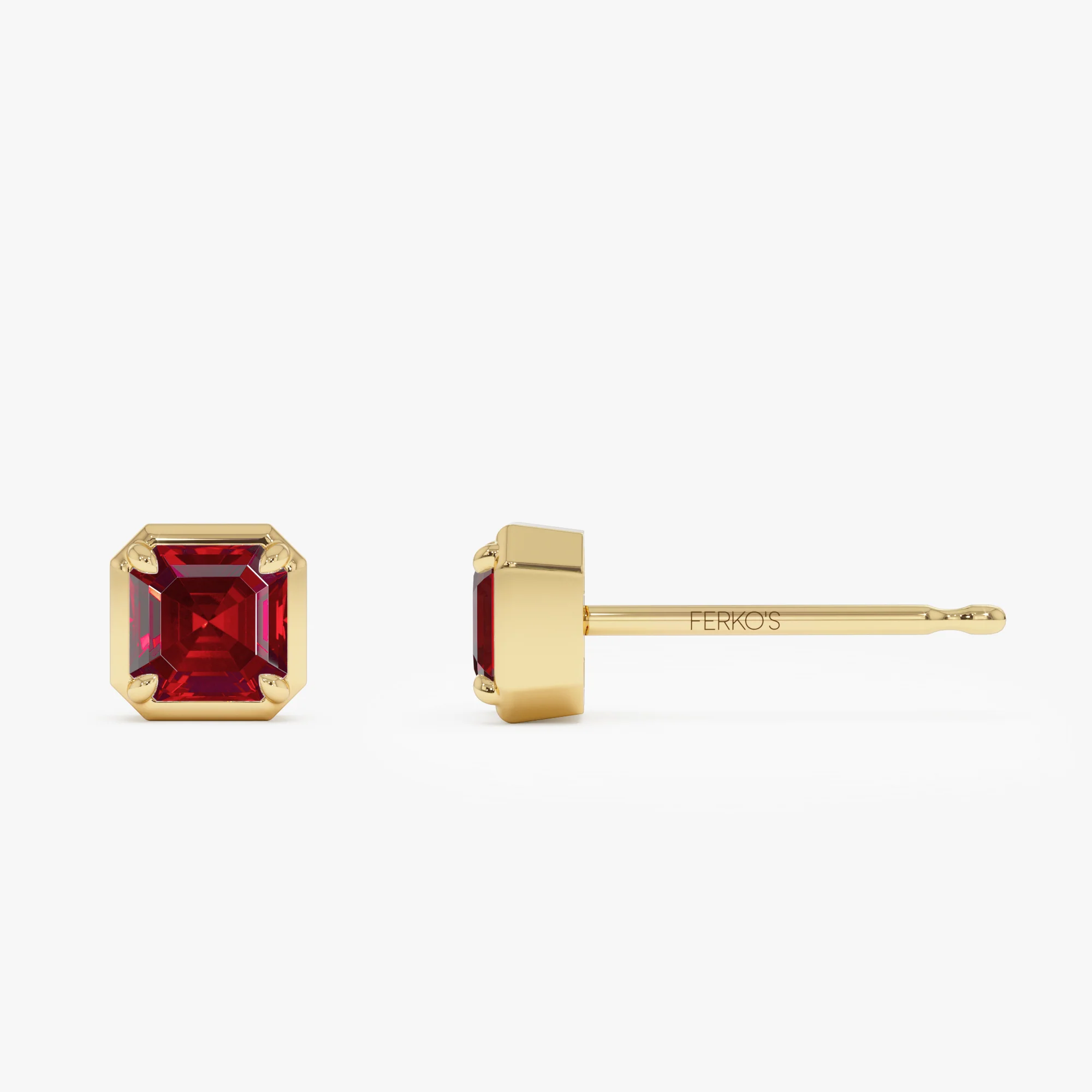 14K Asscher Cut Garnet Stud Earrings - Image 5