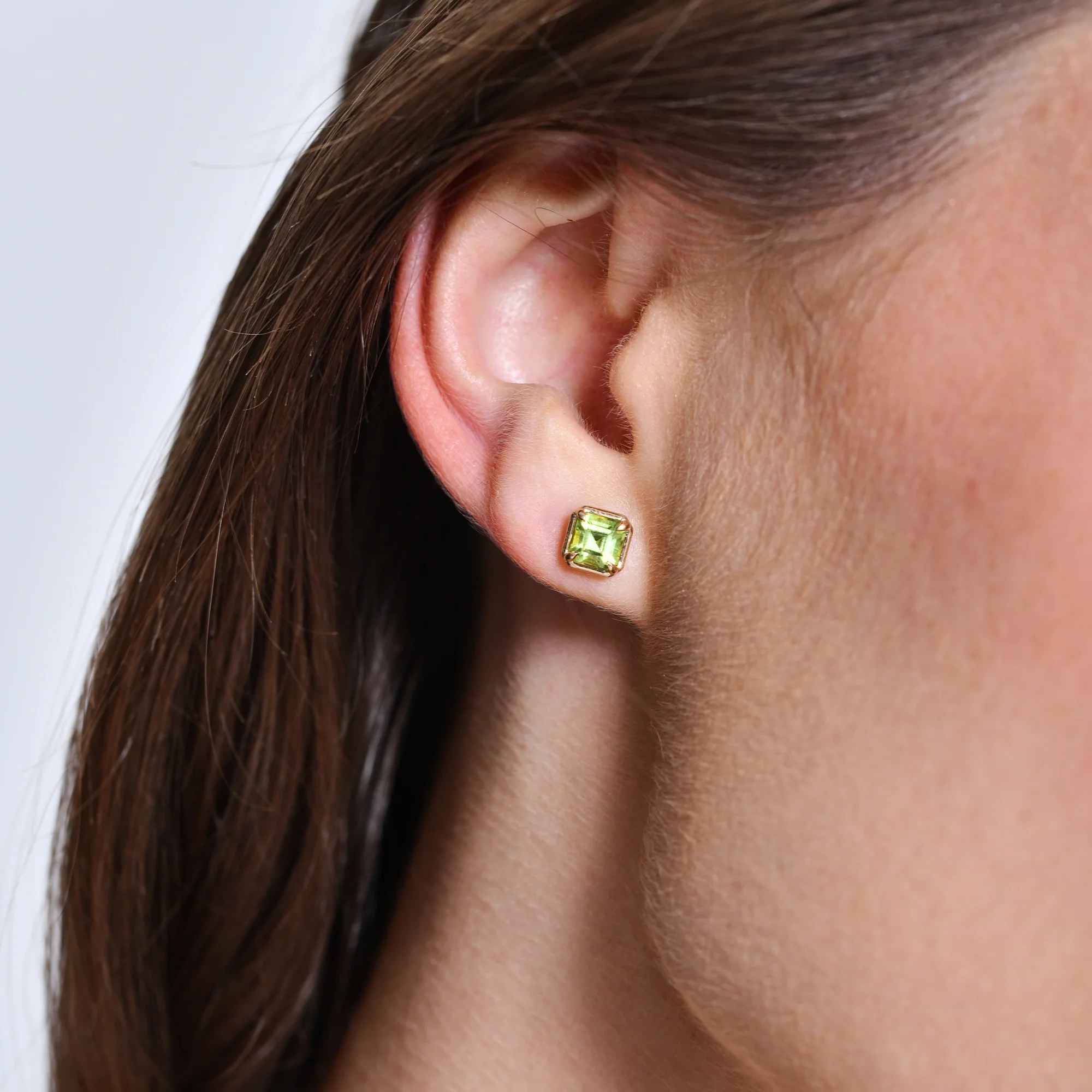 14K Asscher Cut Peridot Stud Earrings - Image 2