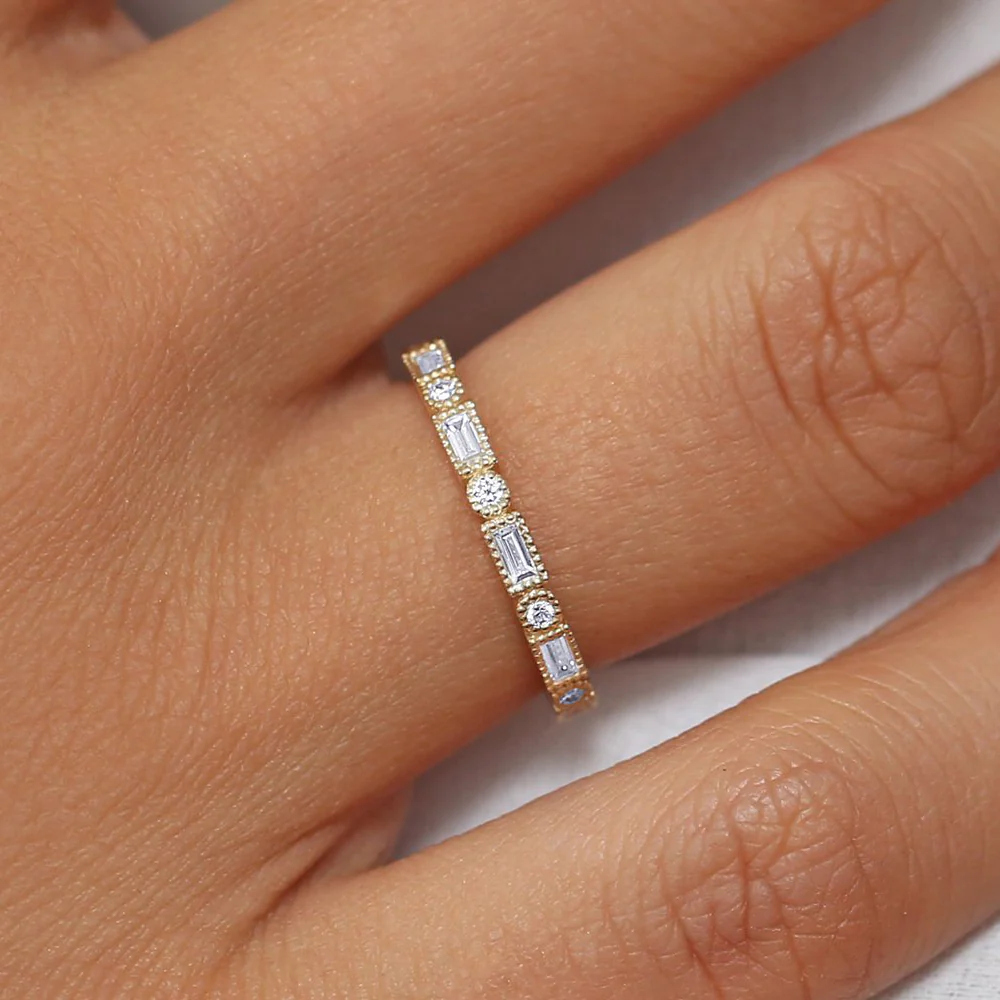 14K Gold Baguette and Round Diamond Ring - Image 2