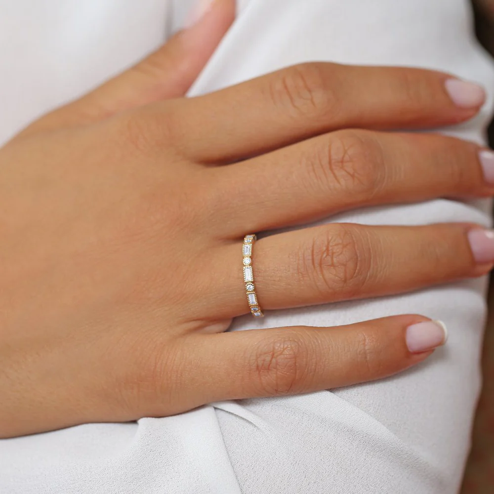 14K Gold Baguette and Round Diamond Ring - Image 4