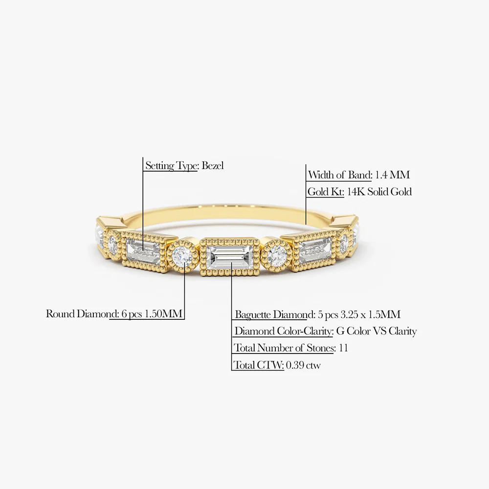 14K Gold Baguette and Round Diamond Ring - Image 6