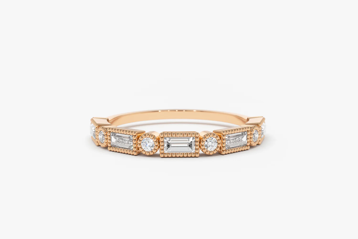 14K Gold Baguette and Round Diamond Ring - Image 7