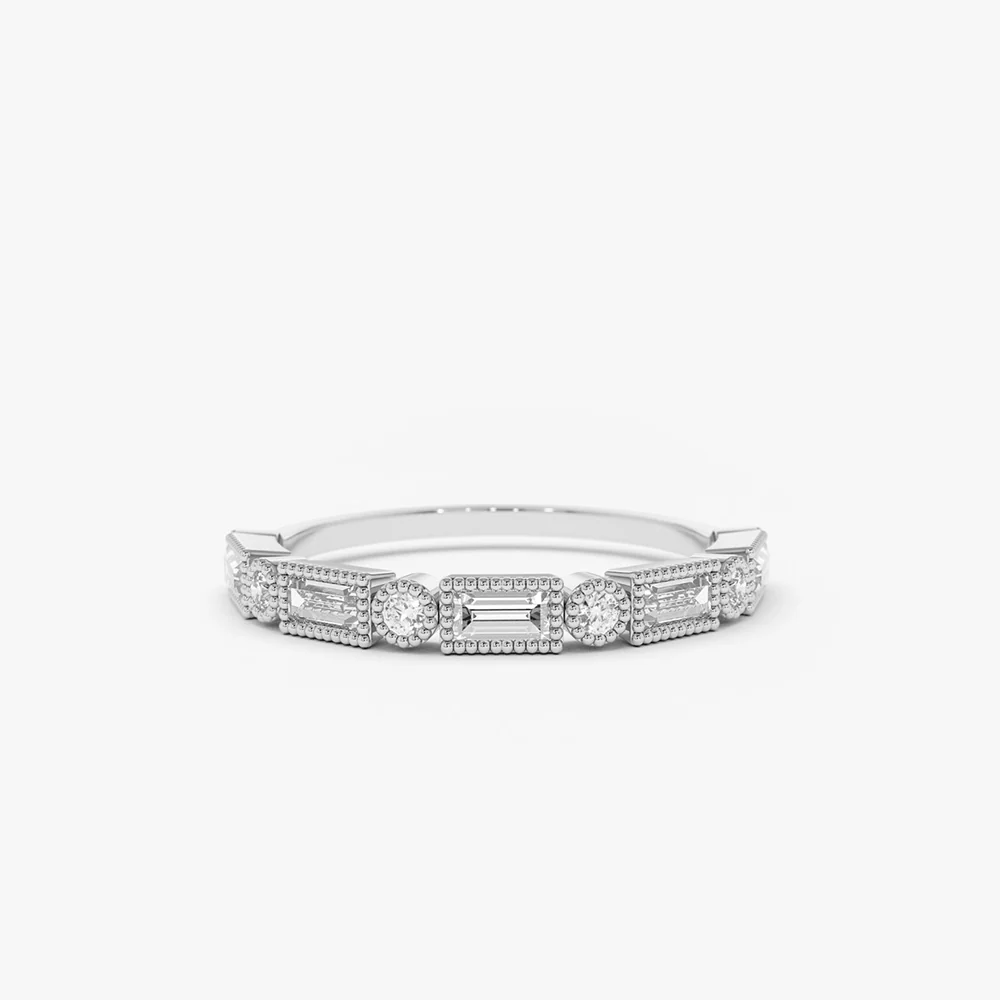 14K Gold Baguette and Round Diamond Ring - Image 8