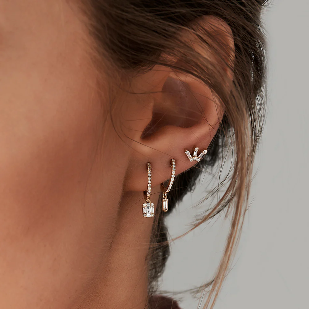 14k Baguette and Round Diamond Spike Studs - Image 3
