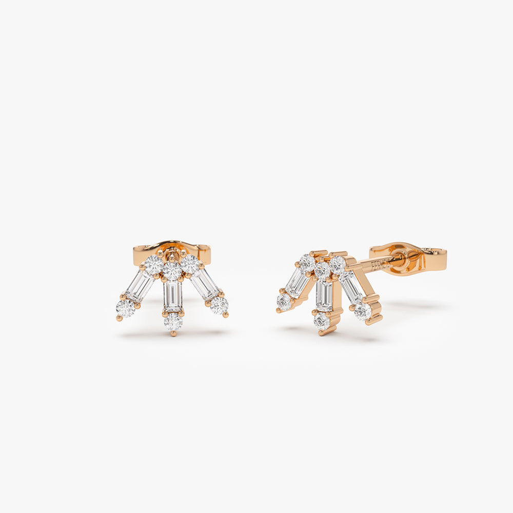14k Baguette and Round Diamond Spike Studs - Image 4