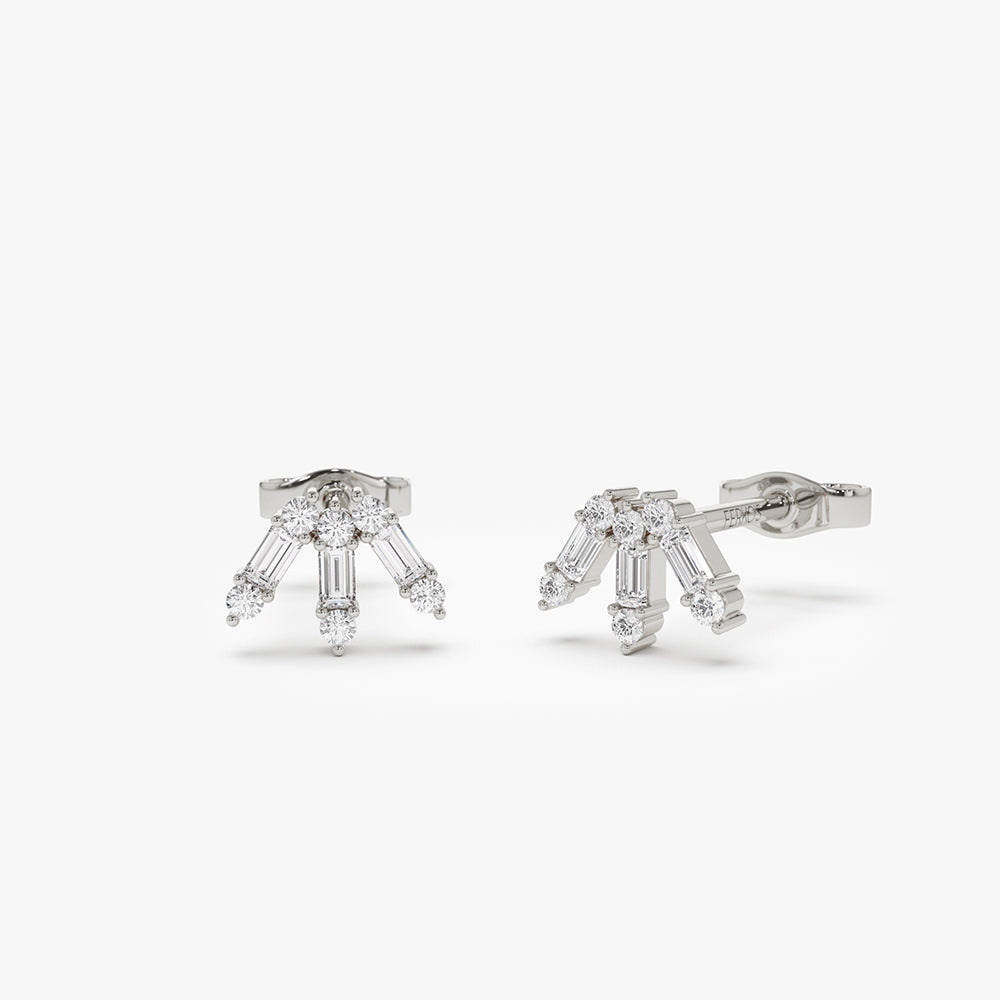 14k Baguette and Round Diamond Spike Studs - Image 5