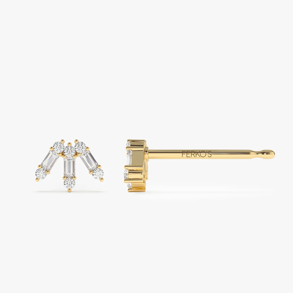 14k Baguette and Round Diamond Spike Studs - Image 6