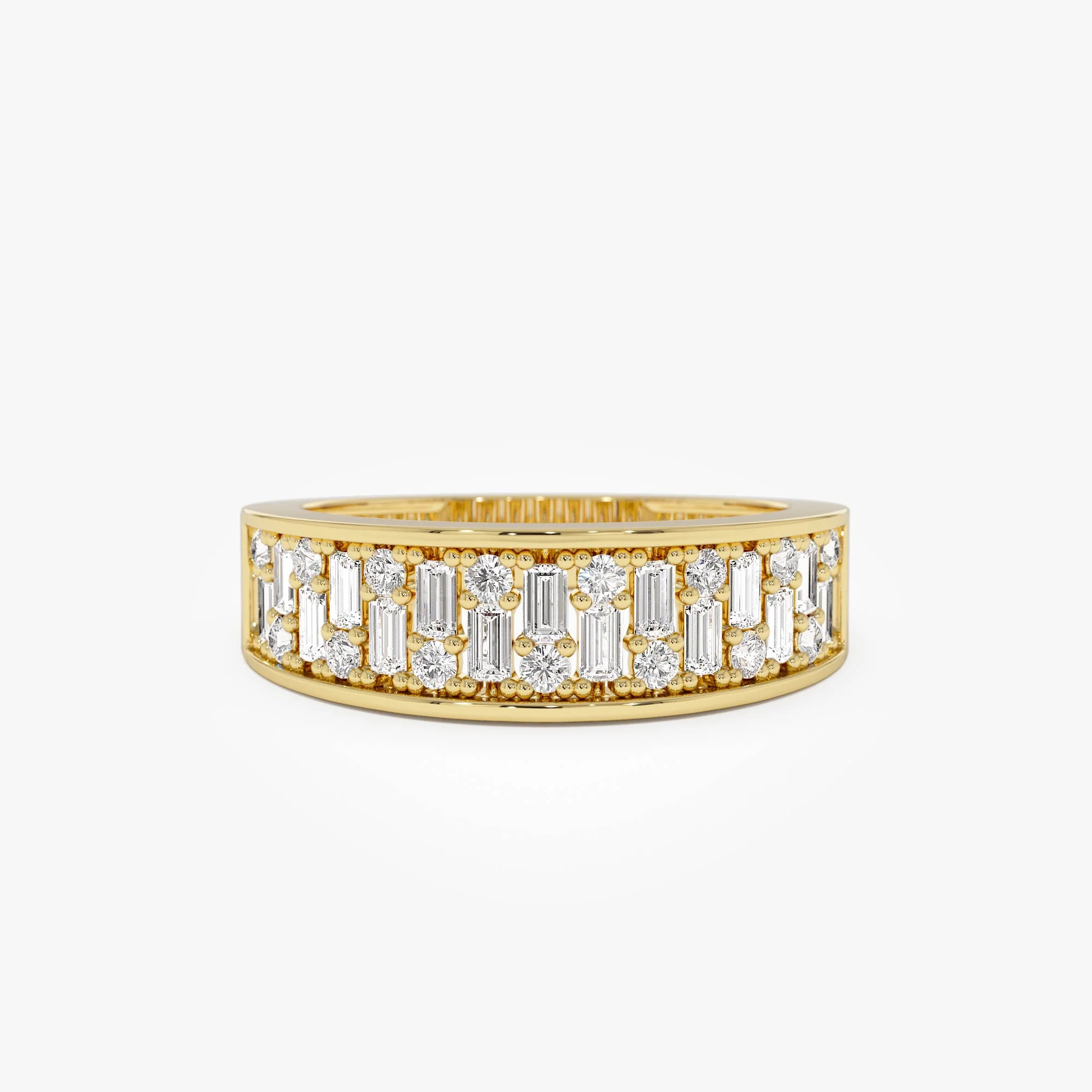 14k Baguette and Round Diamond Unique Statement Ring