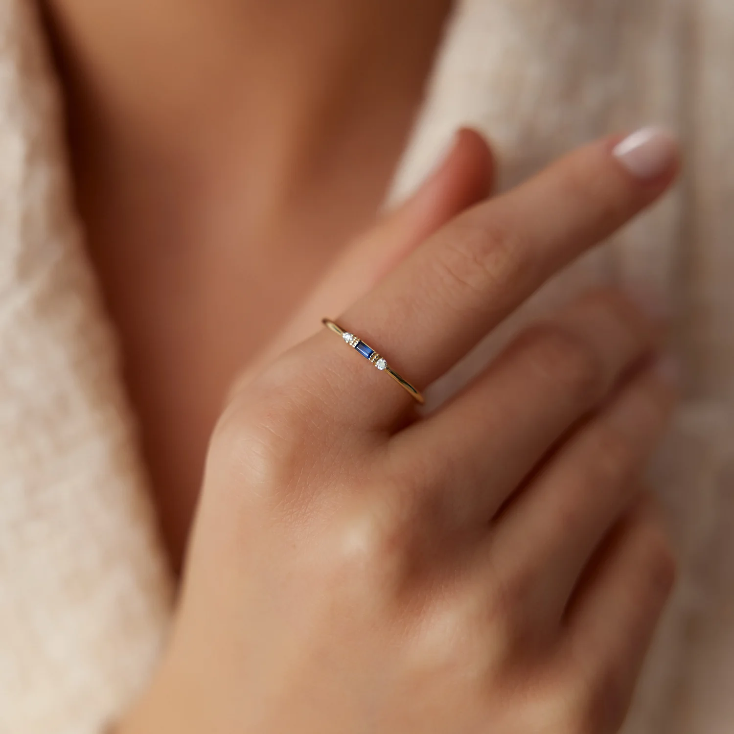 14k Baguette Blue Sapphire with Diamond Ring - Image 2