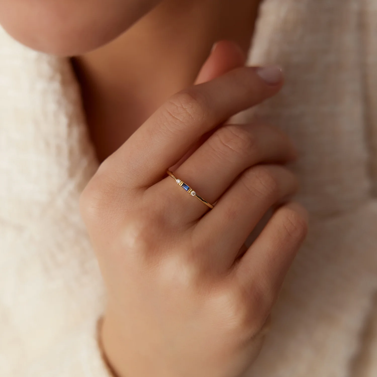 14k Baguette Blue Sapphire with Diamond Ring - Image 3