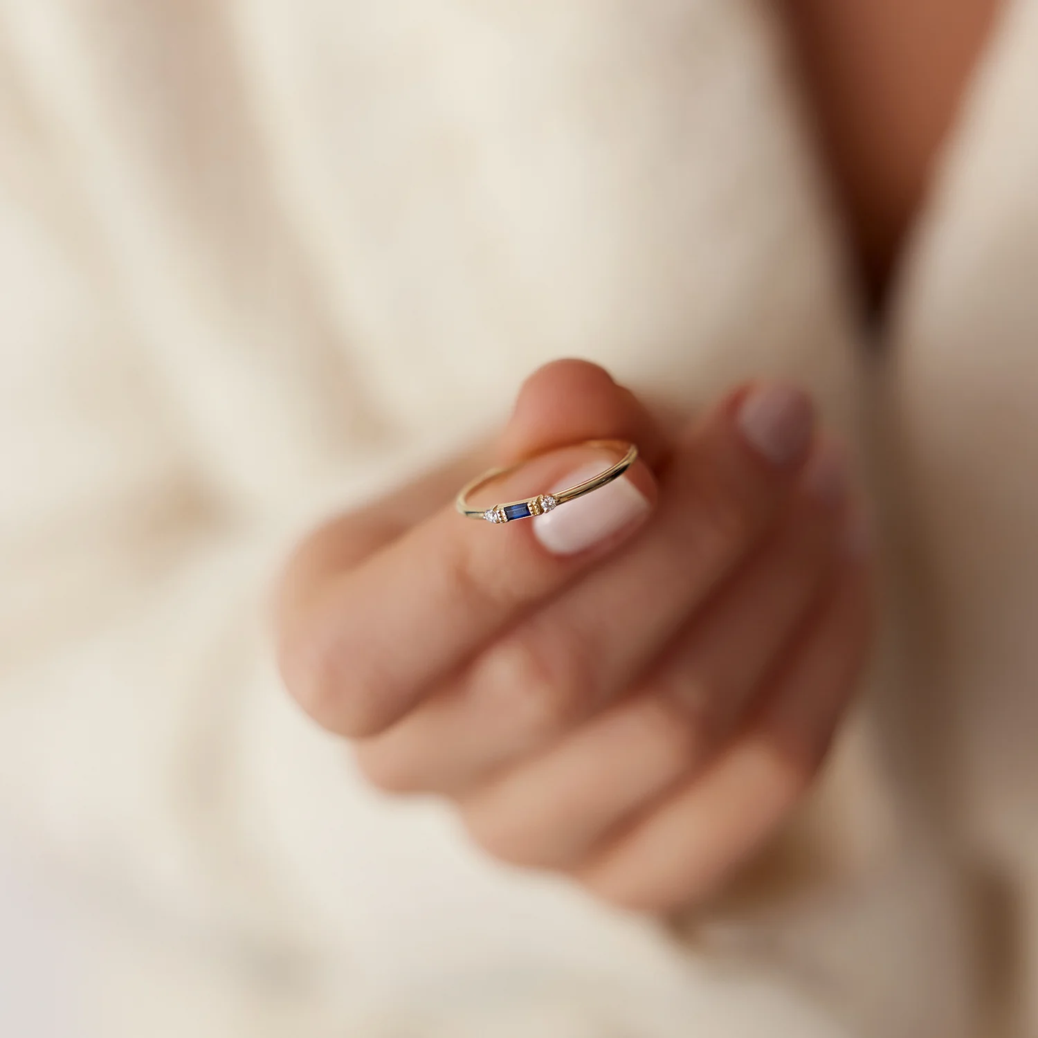 14k Baguette Blue Sapphire with Diamond Ring - Image 4