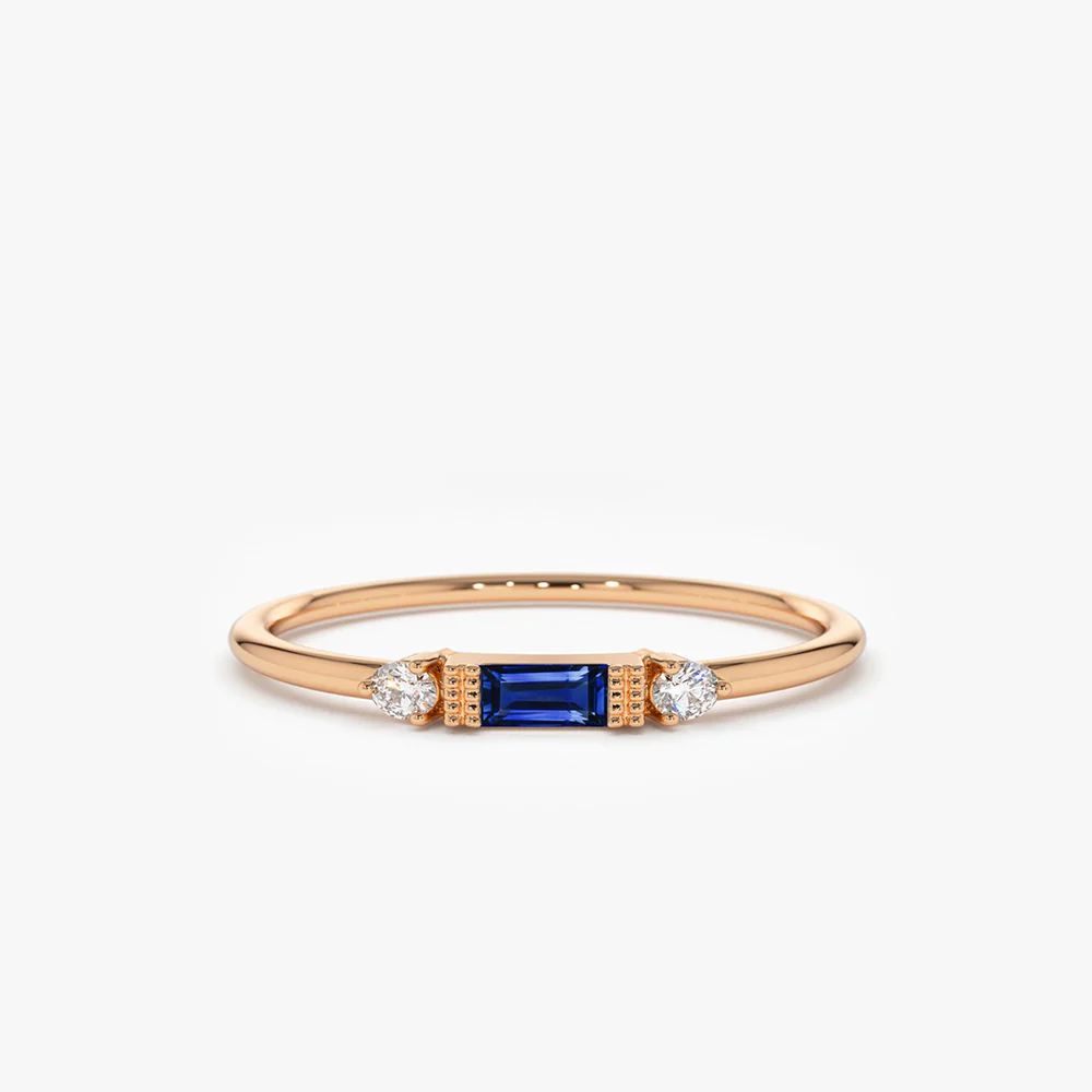 14k Baguette Blue Sapphire with Diamond Ring - Image 5