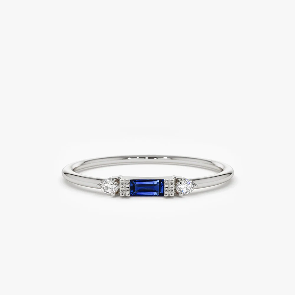 14k Baguette Blue Sapphire with Diamond Ring - Image 6