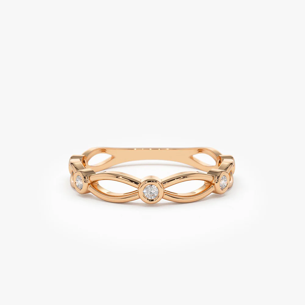 14K Gold Bezel Setting Unique Diamond Wedding Band - Image 5