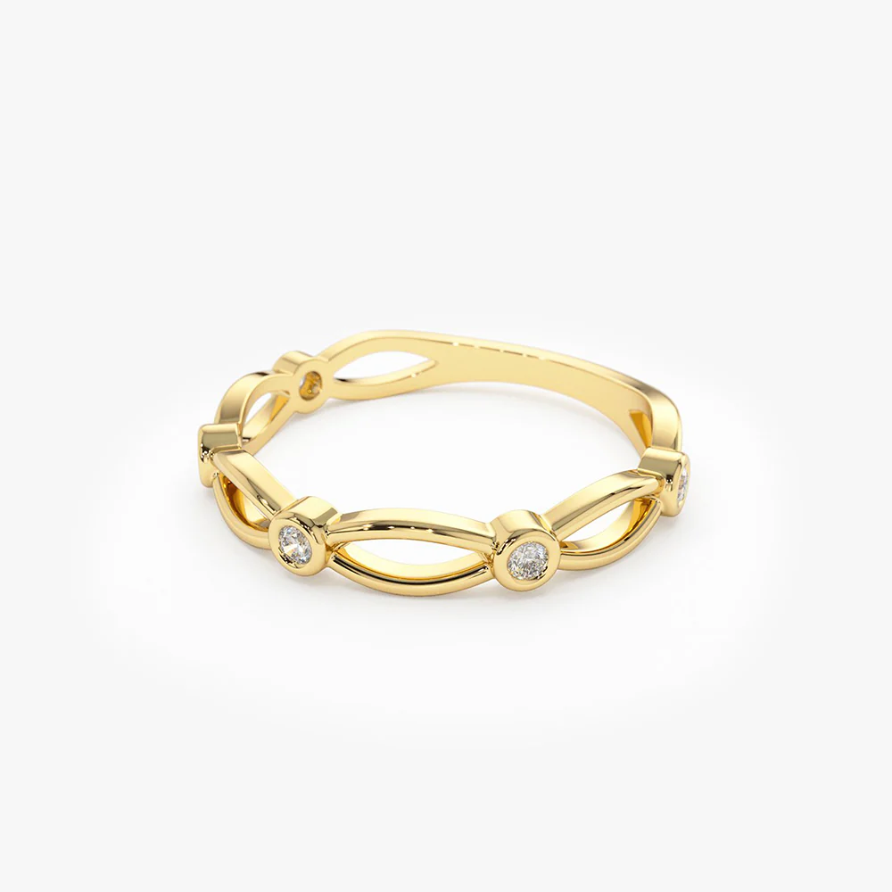 14K Gold Bezel Setting Unique Diamond Wedding Band - Image 7