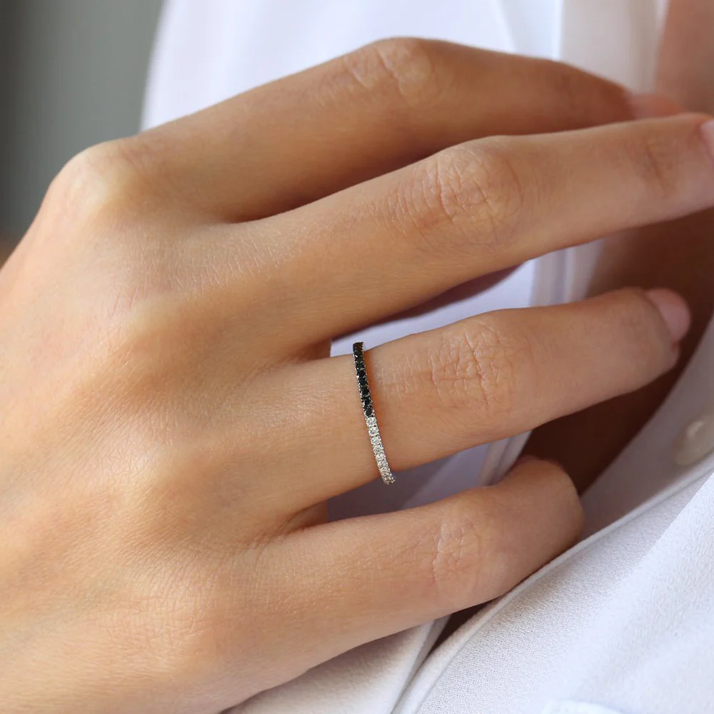 14k Black & White Diamond Micro Pave Eternity Band - Image 2