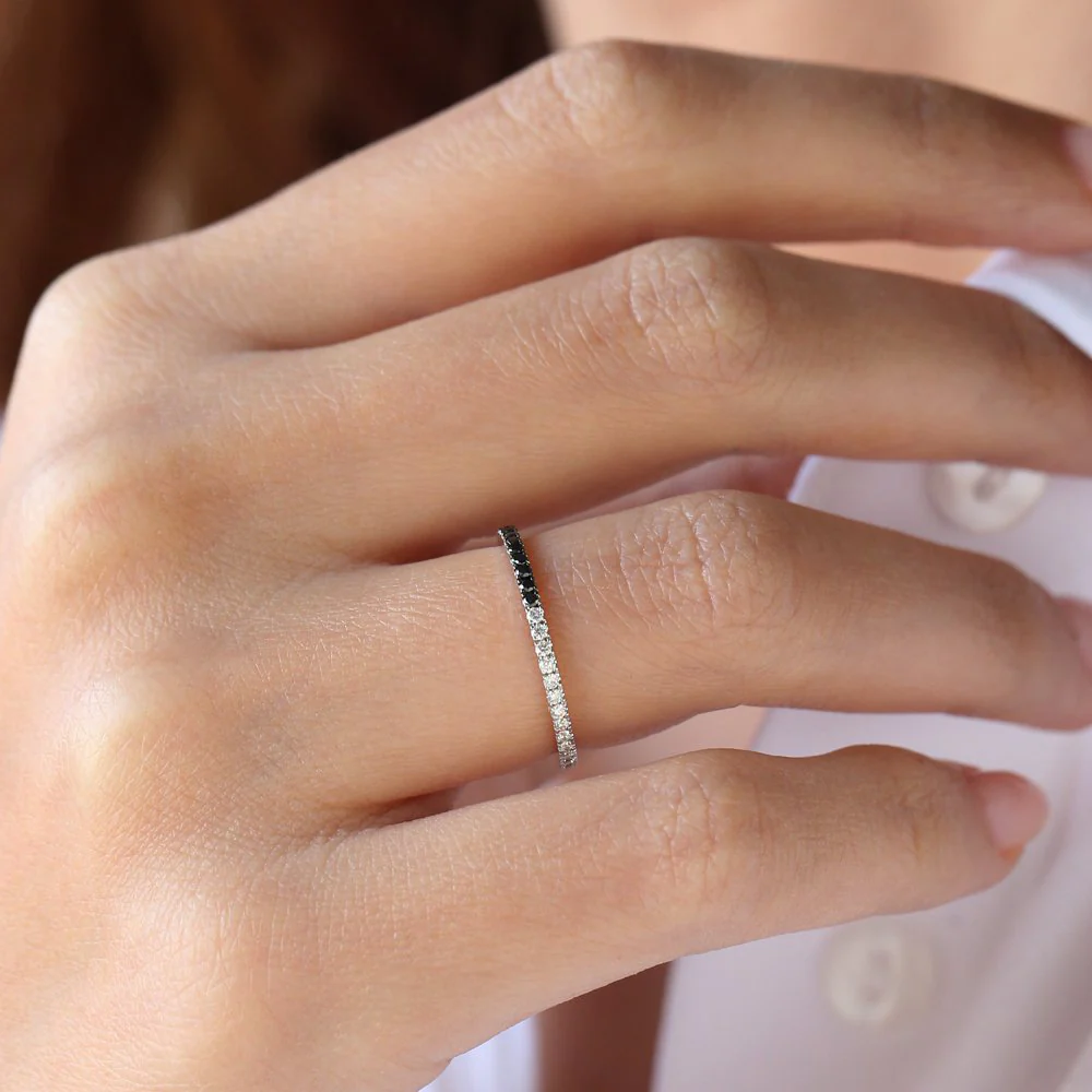 14k Black & White Diamond Micro Pave Eternity Band - Image 3