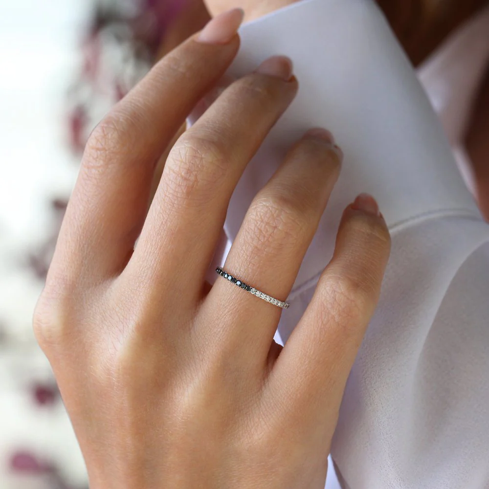 14k Black & White Diamond Micro Pave Eternity Band - Image 4