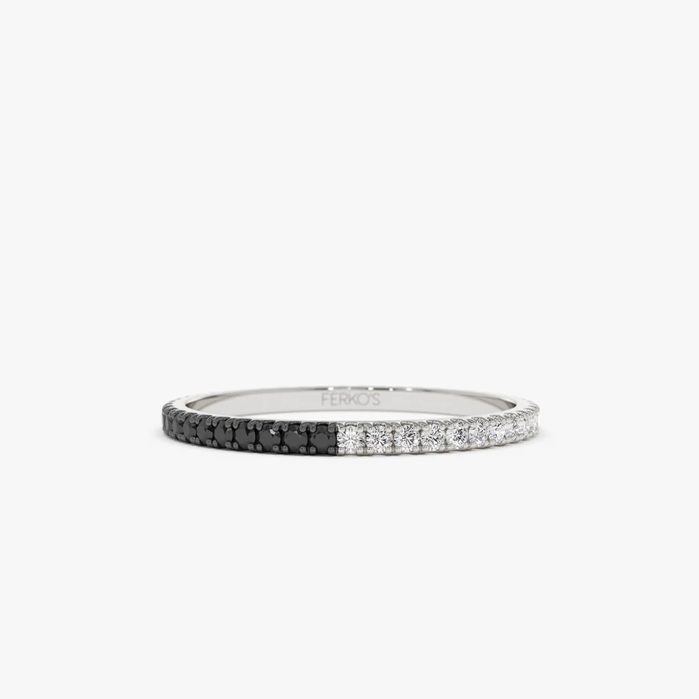 14k Black & White Diamond Micro Pave Eternity Band - Image 6