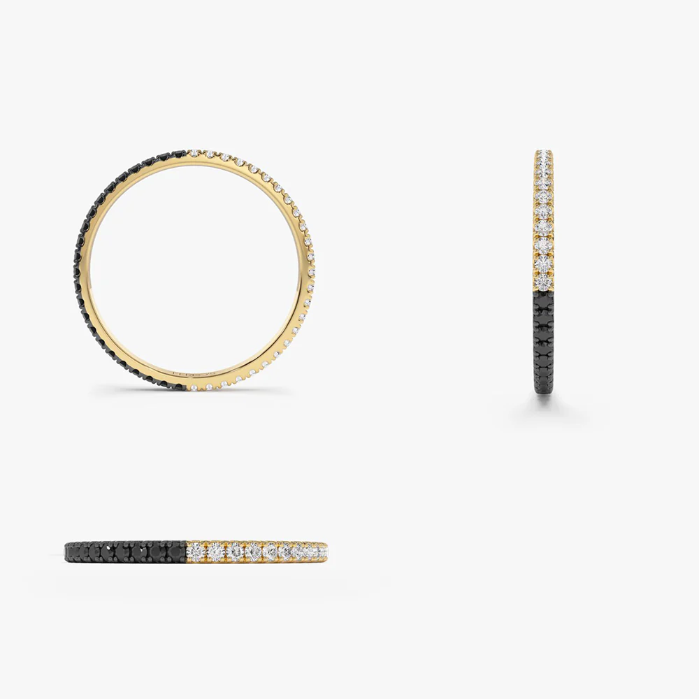 14k Black & White Diamond Micro Pave Eternity Band - Image 8