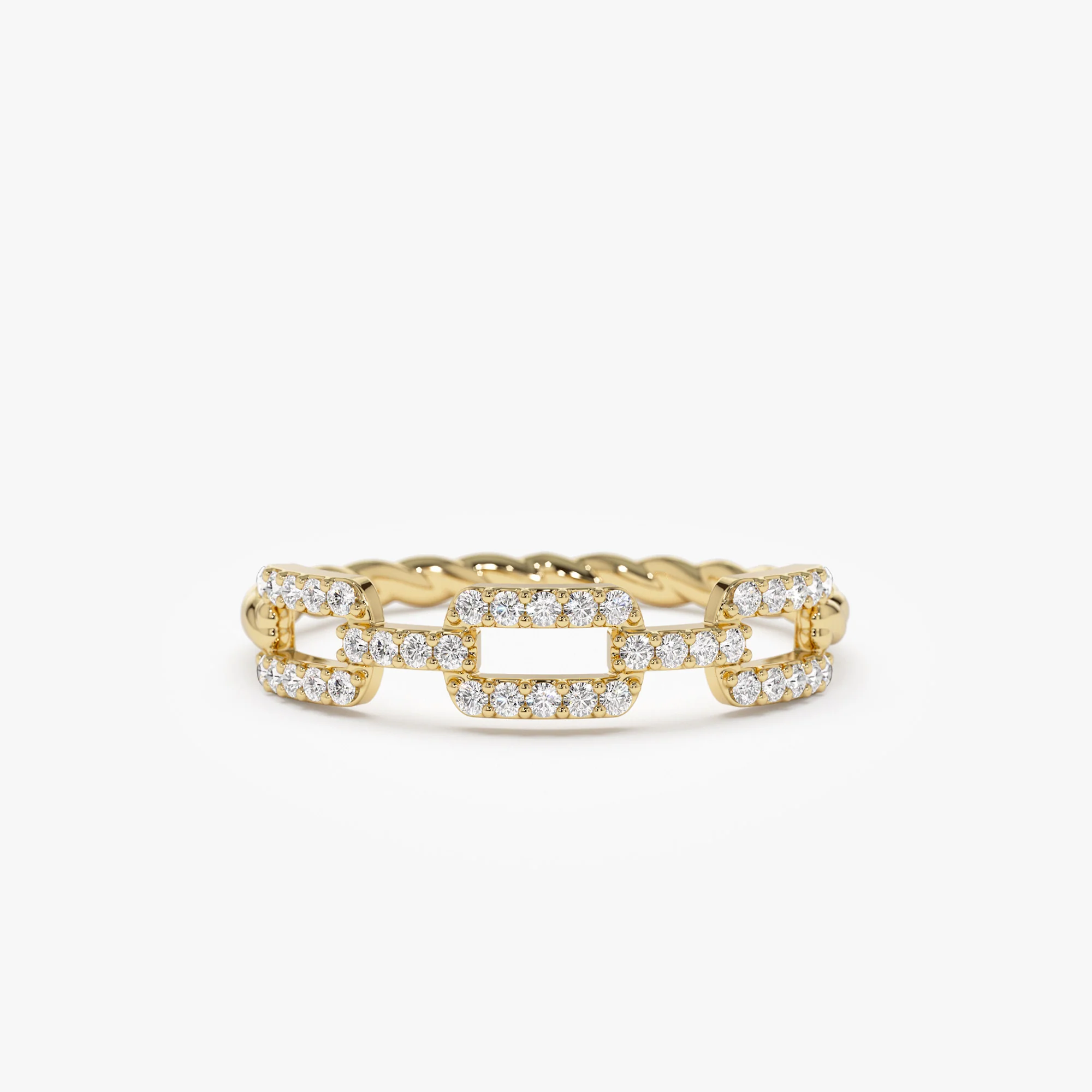 14k Chain Link Diamond Ring with Twisted Rope Band