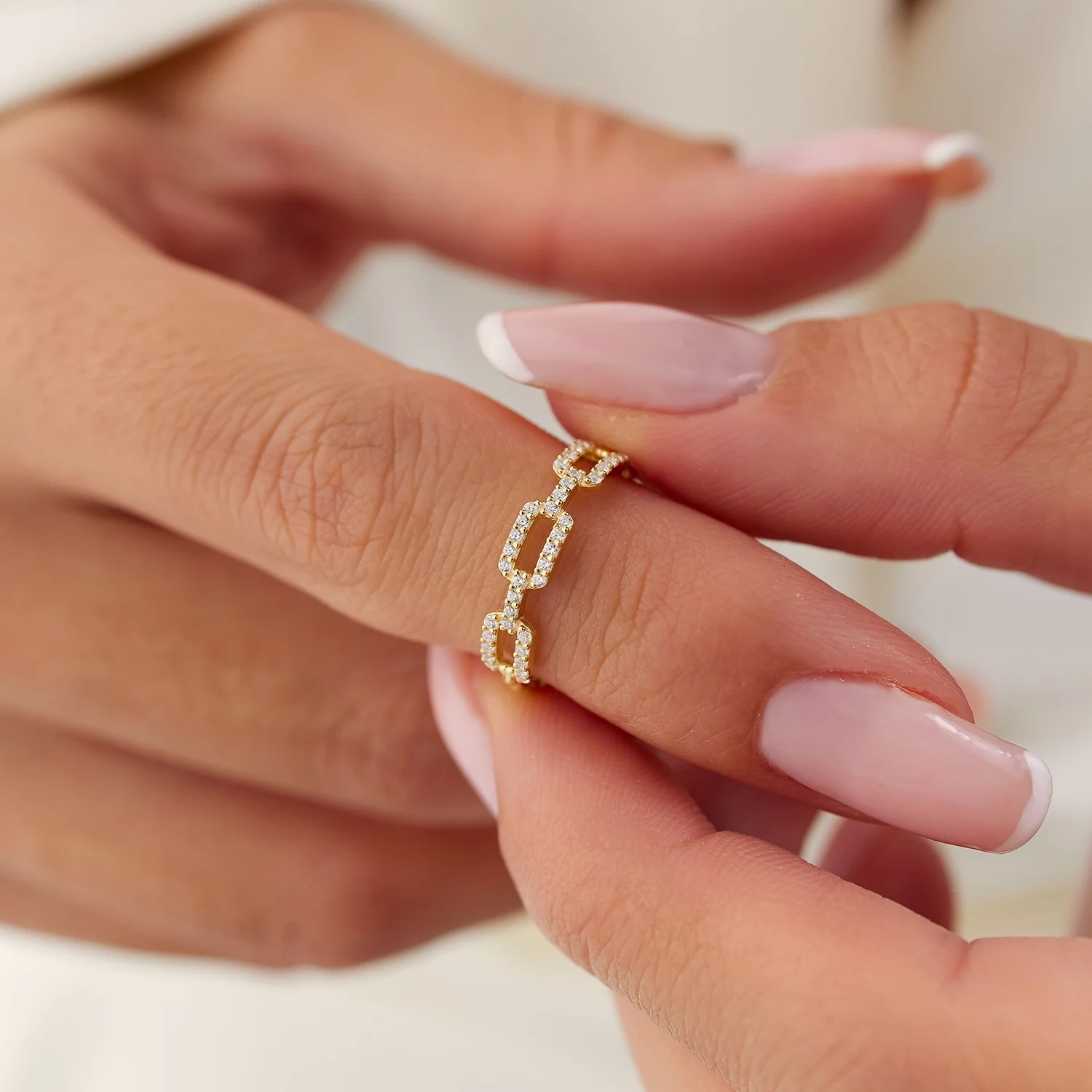 14k Chain Link Diamond Ring with Twisted Rope Band - Image 2