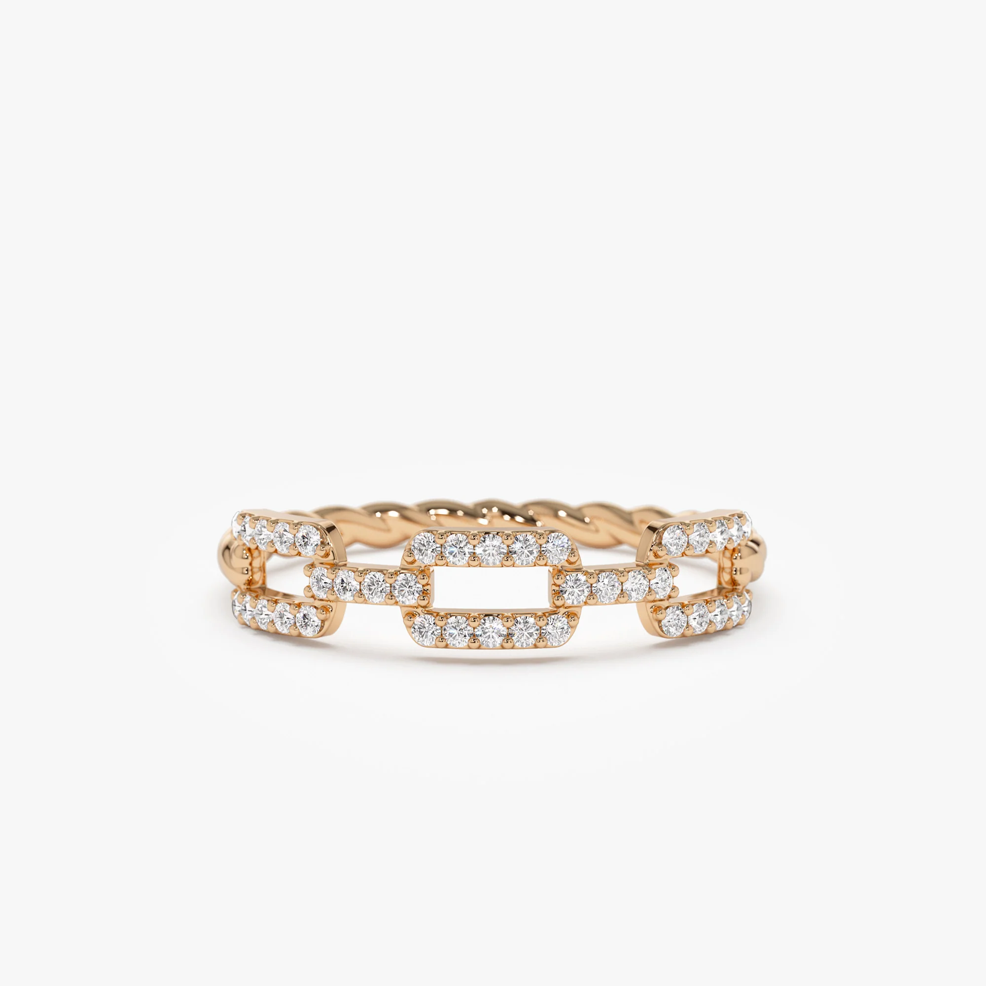 14k Chain Link Diamond Ring with Twisted Rope Band - Image 4