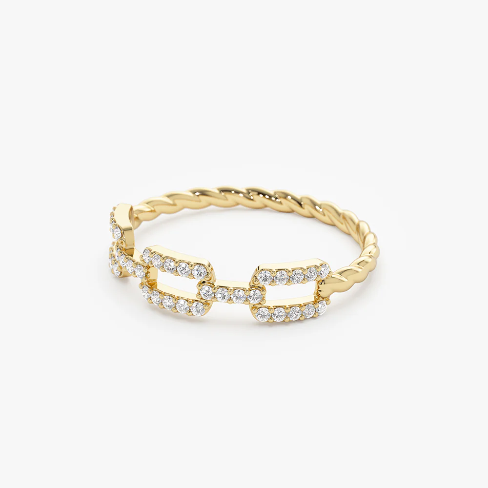 14k Chain Link Diamond Ring with Twisted Rope Band - Image 6