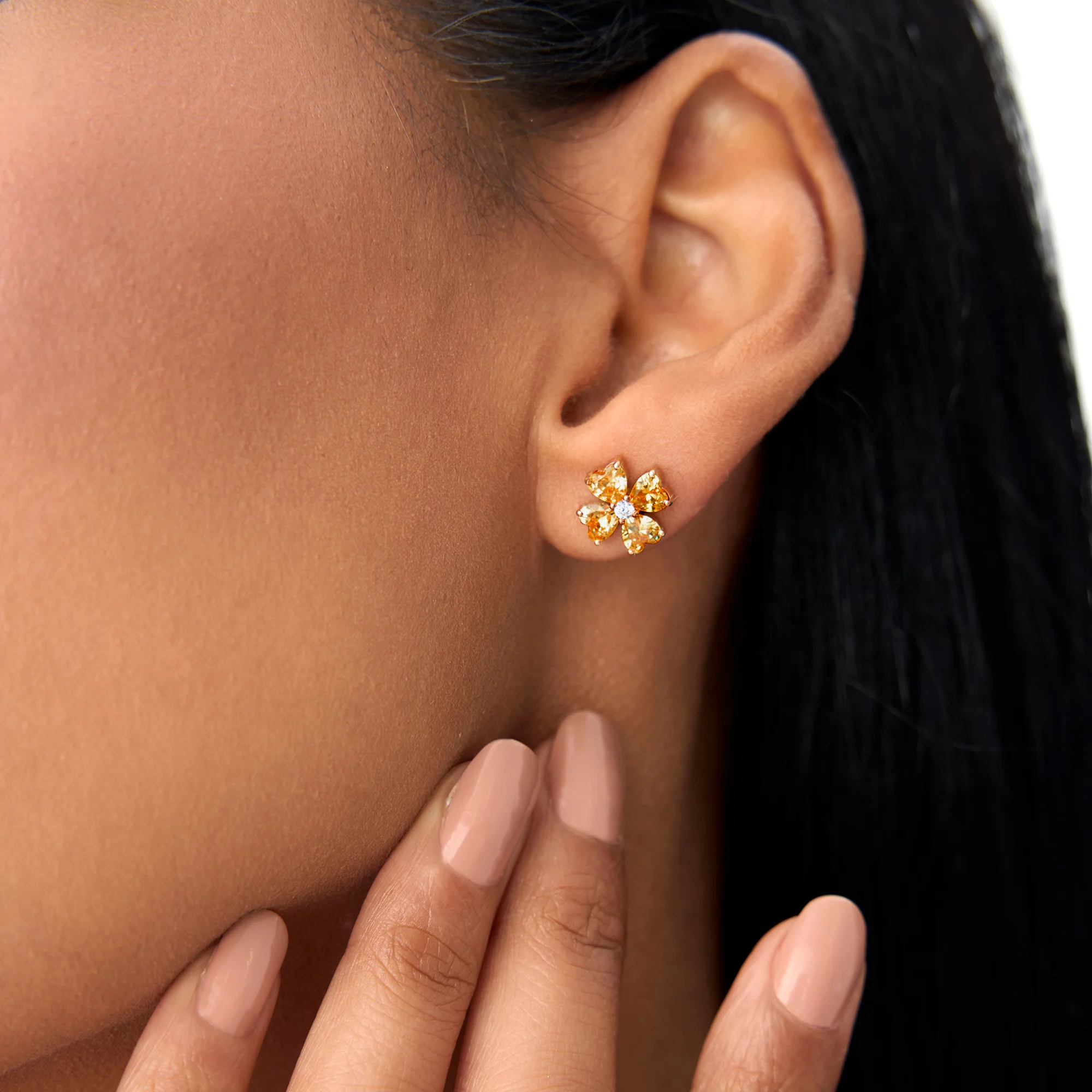 14k Citrine Four Leaf Clover Studs - Image 4