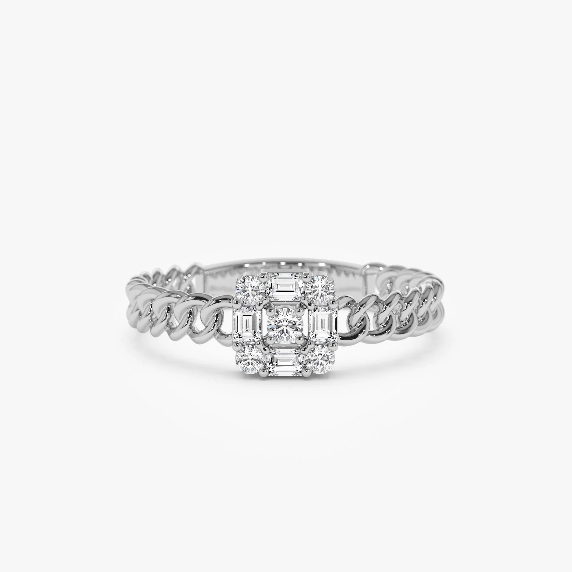 14k Curb Link Illusion Setting Baguette Diamond Ring - Image 7