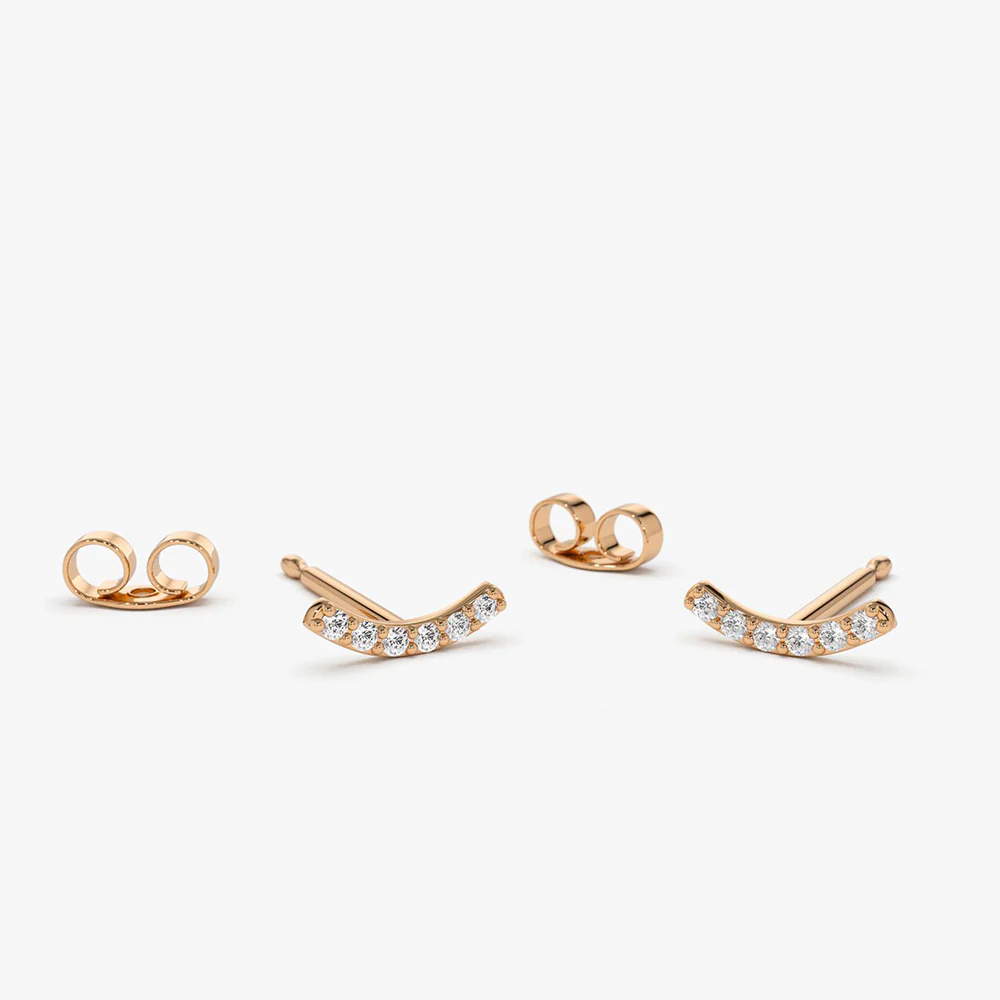 14K Gold Diamond Curved Bar Stud Earrings - Image 6