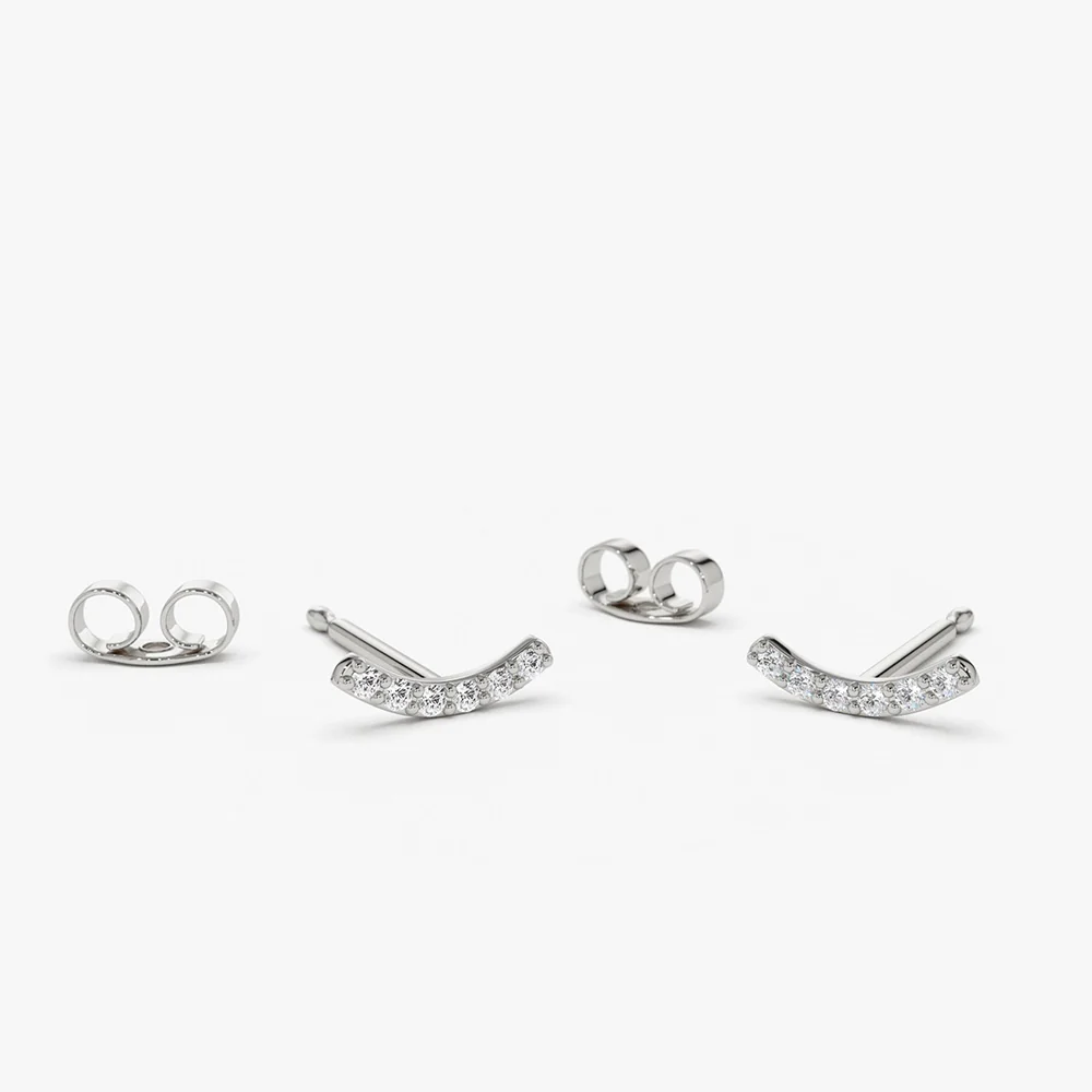 14K Gold Diamond Curved Bar Stud Earrings - Image 7