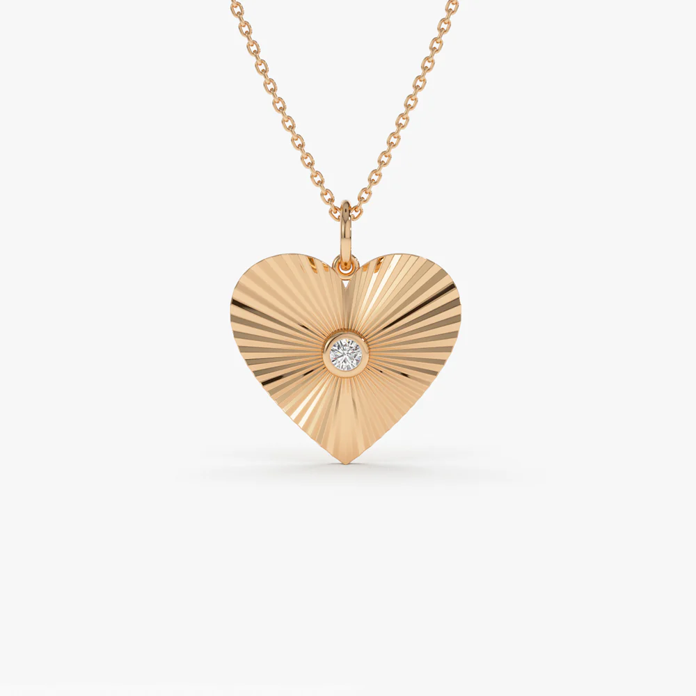 14K Diamond-Cut Heart Shape Disc Ray Pendant - Image 4
