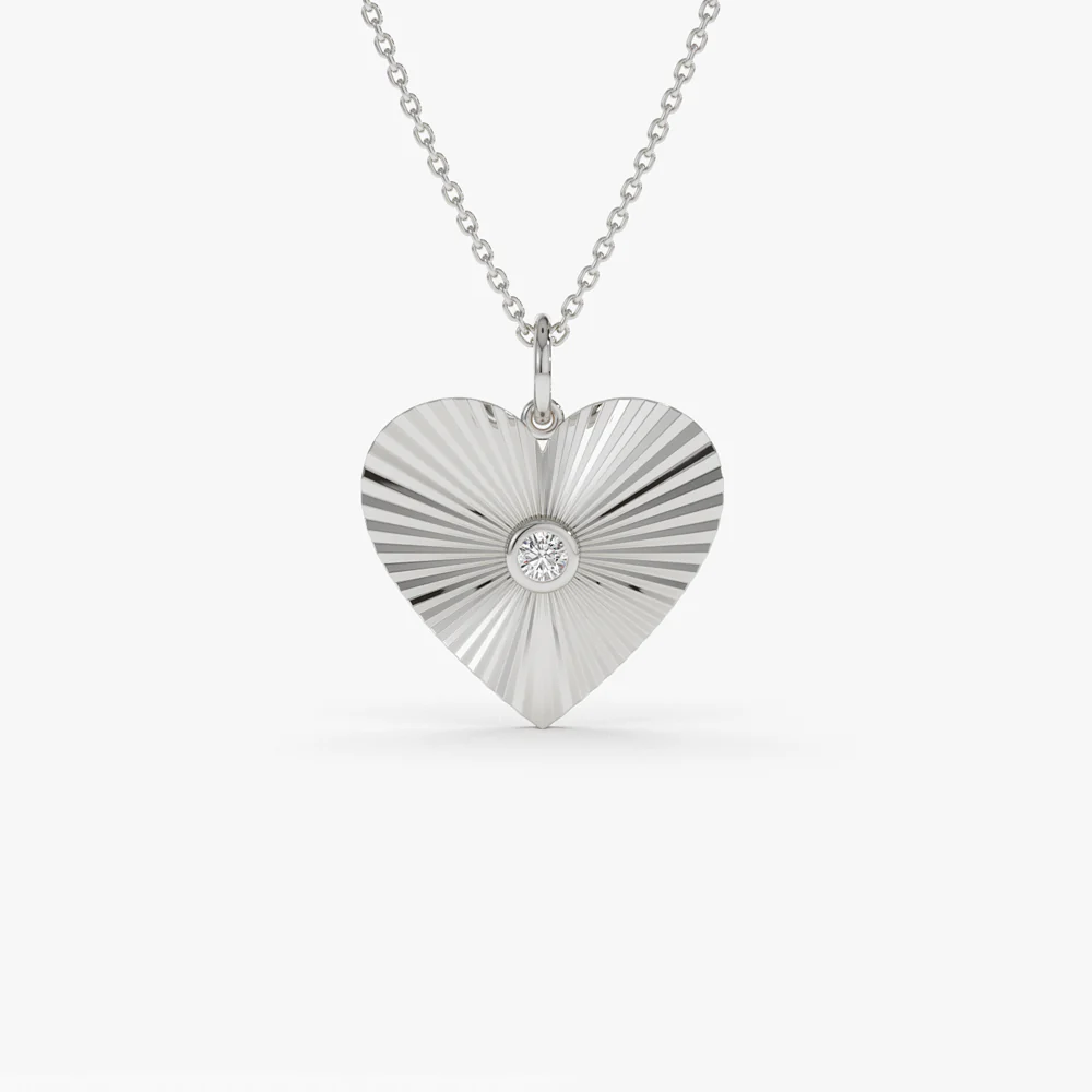14K Diamond-Cut Heart Shape Disc Ray Pendant - Image 5