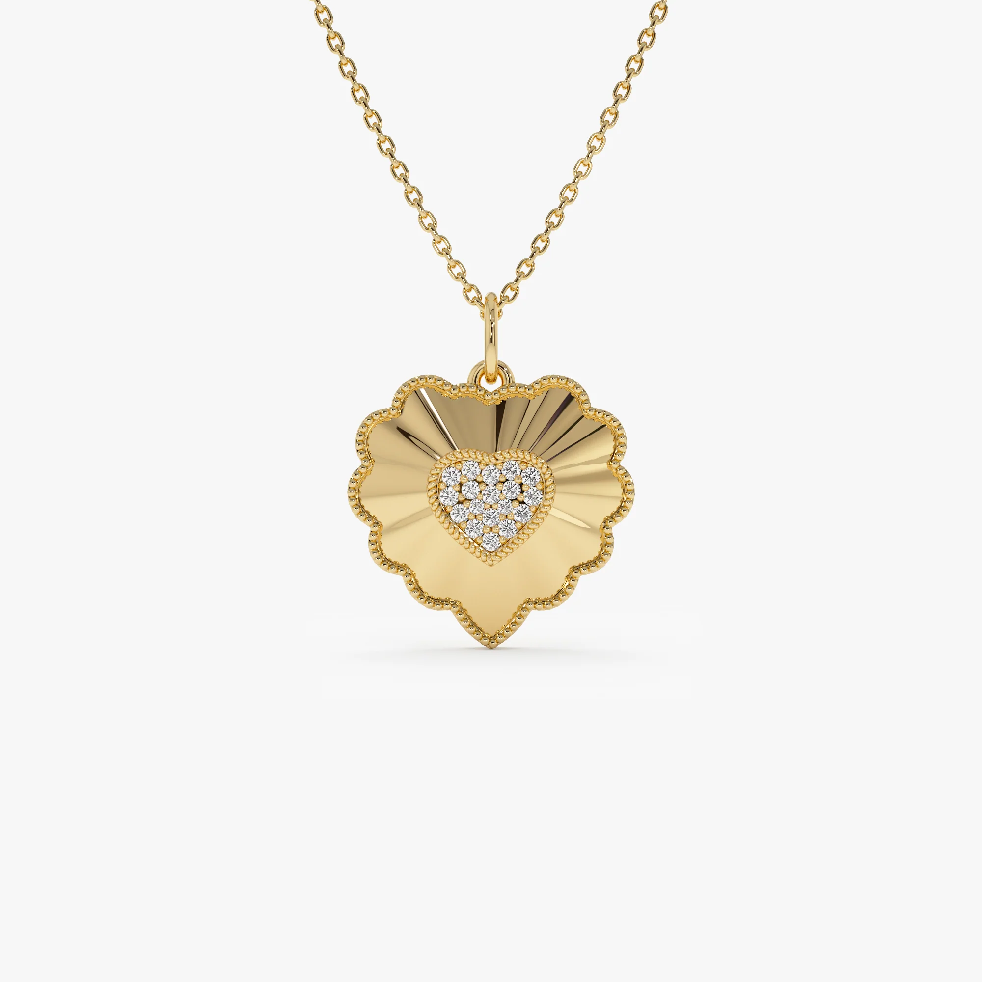 14k Diamond Heart Medallion Charm