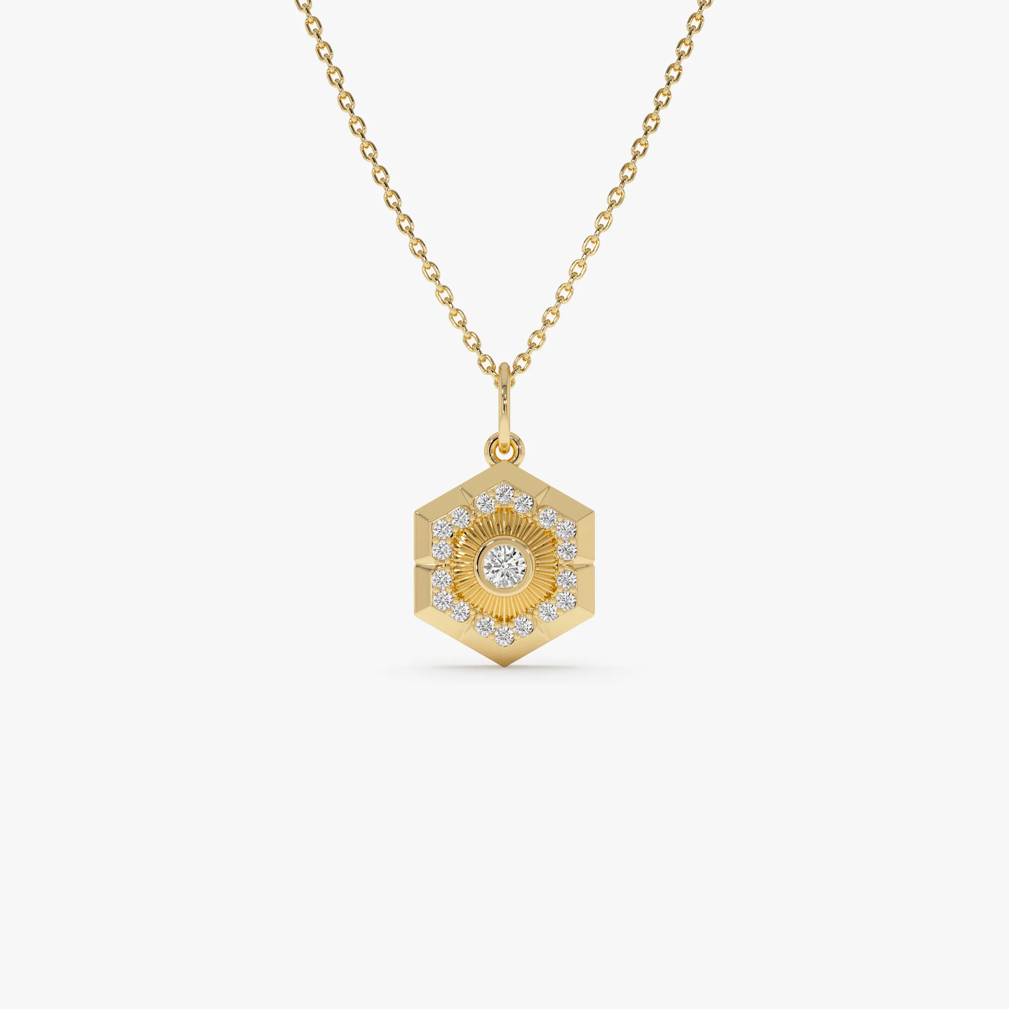 14k Diamond Hexagon Charm