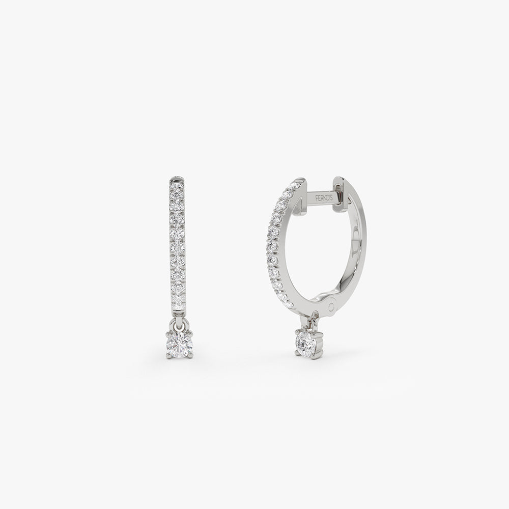 14k Diamond Huggies with a Dangling Round Diamond - Image 5
