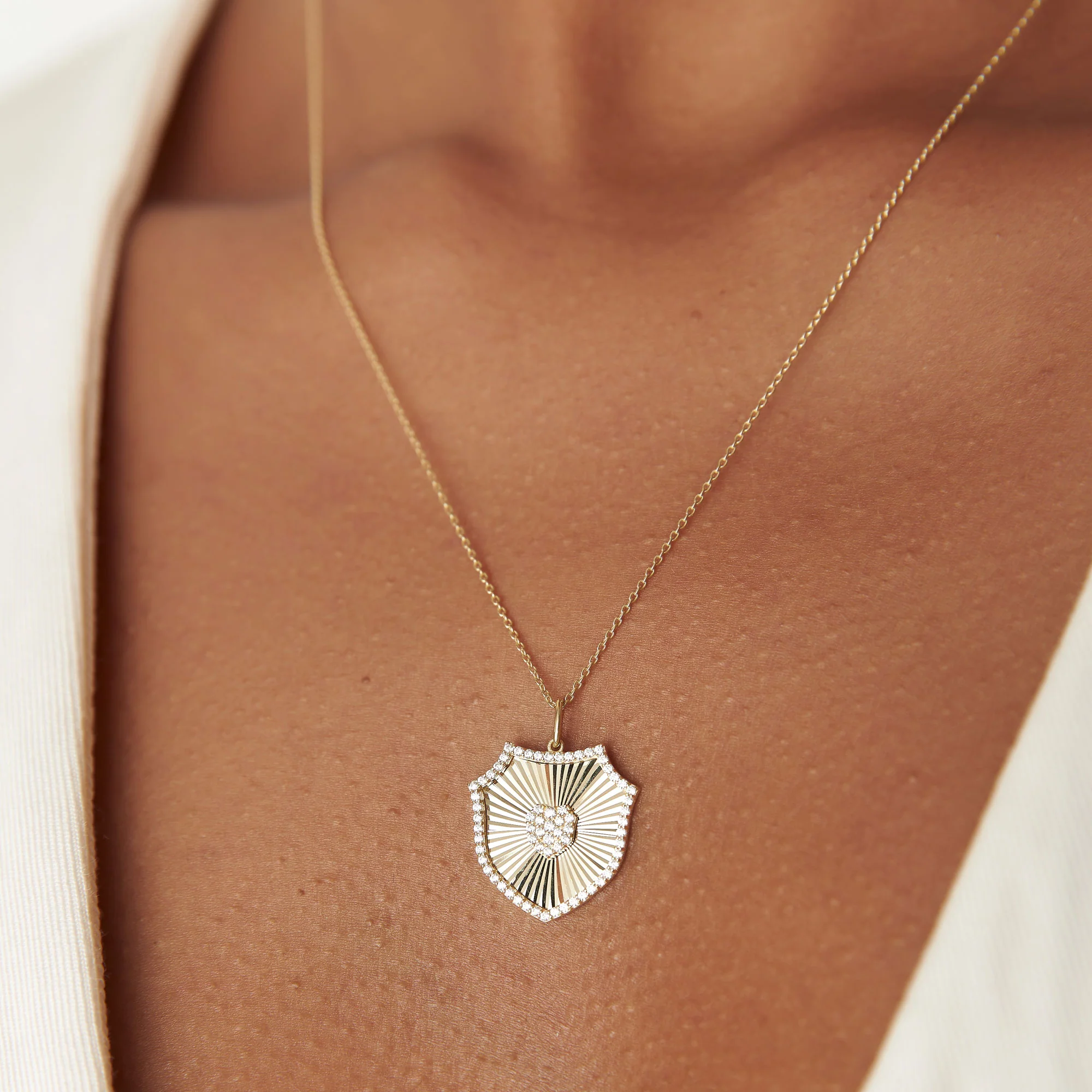 14k Diamond Shield Medallion Pendant - Image 2